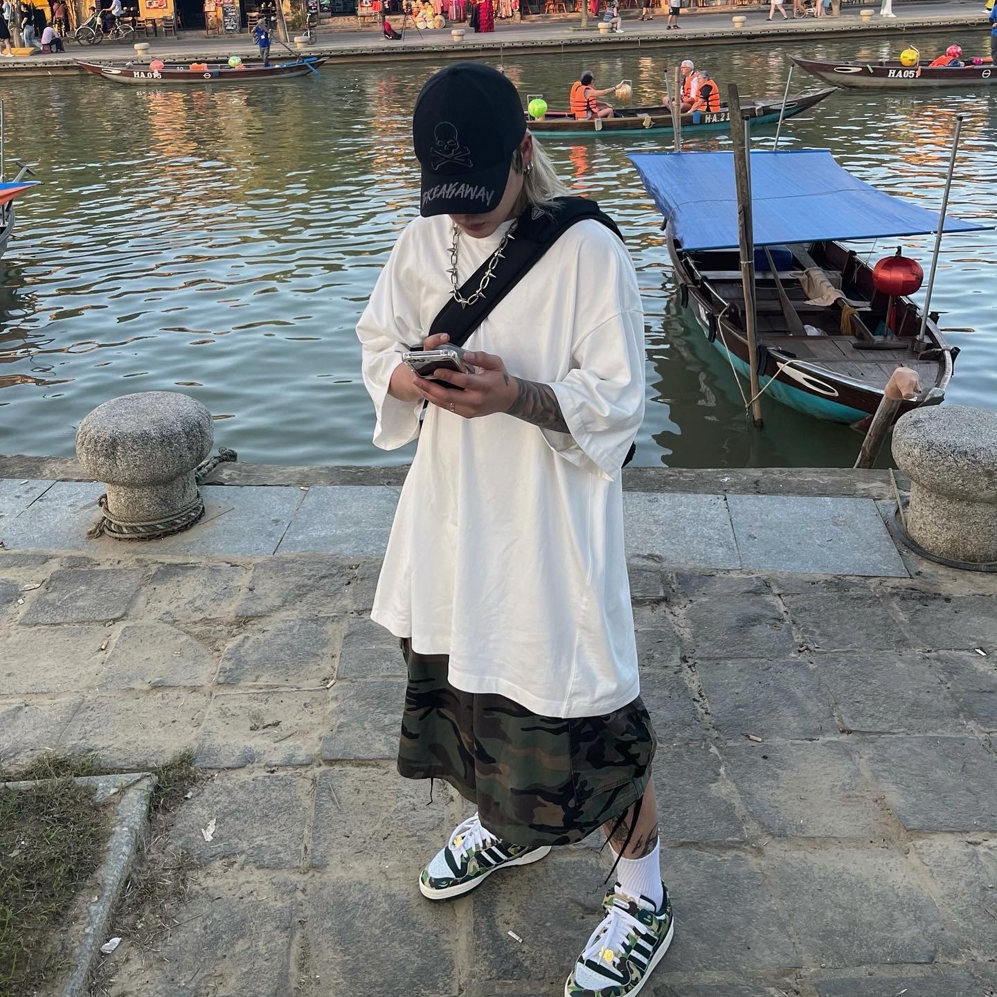 Adidas x BAPE Forum 84 Low Green Camo 착용 스타일 - 1
