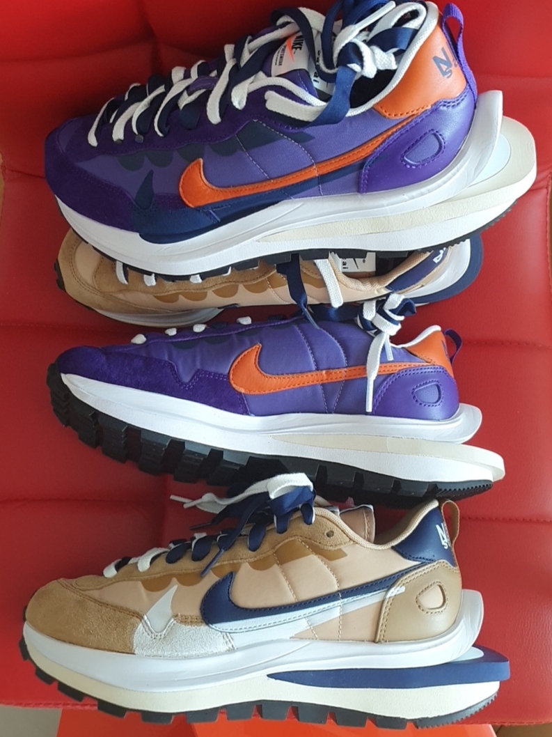 Nike x Sacai VaporWaffle Dark Iris, Nike x Sacai VaporWaffle Sesame and Blue Void 착용 스타일