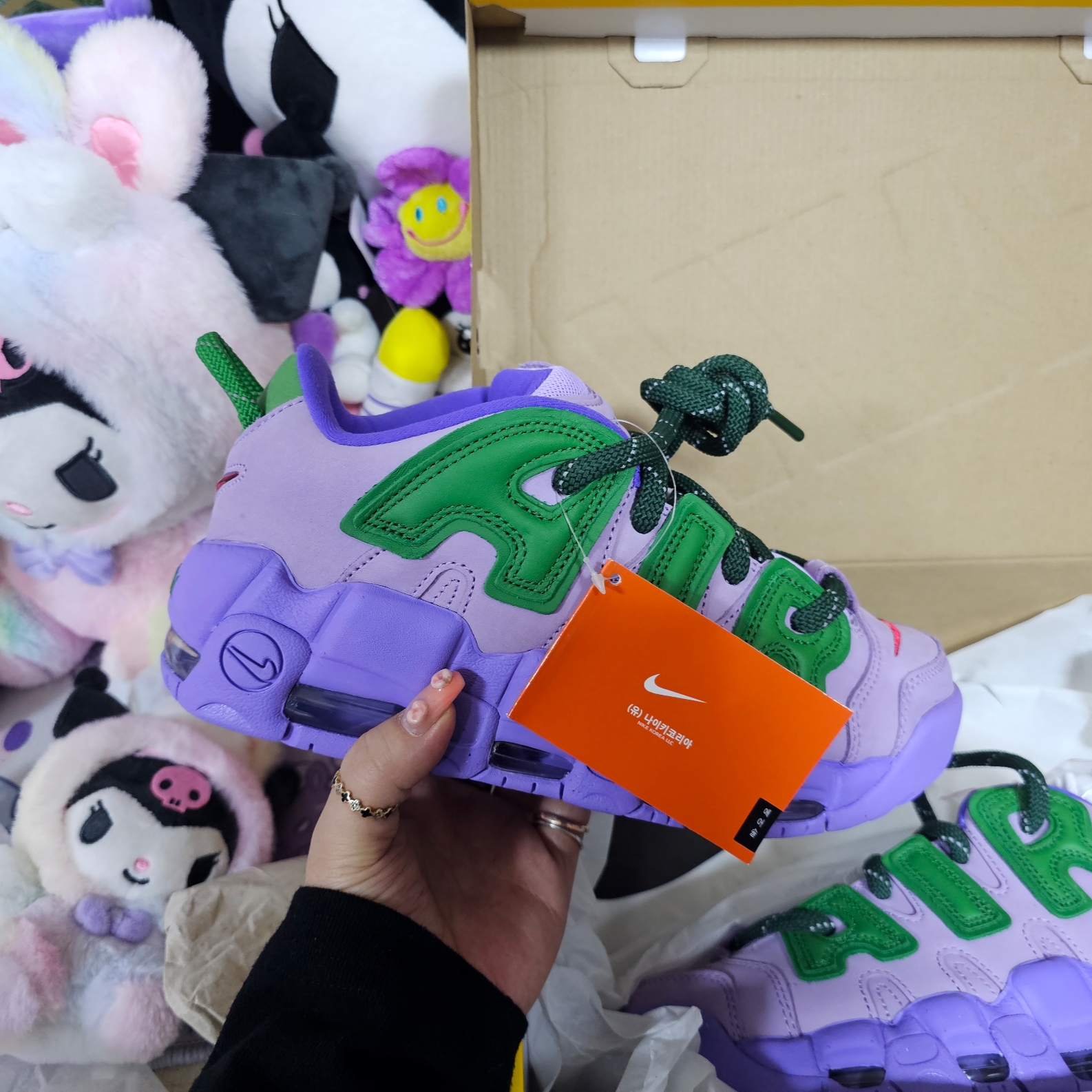 Nike x Ambush Air More Uptempo Low Lilac and Apple Green 착용 스타일
