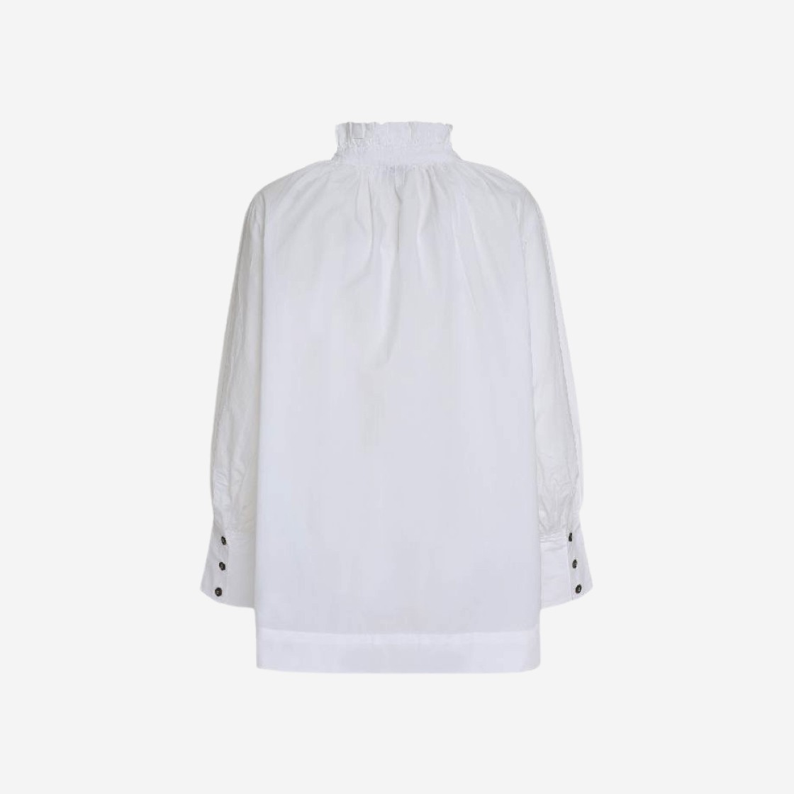 (W) Ganni Ruffle Highneck Cotton Poplin Shirt Bright White 상세 이미지 2