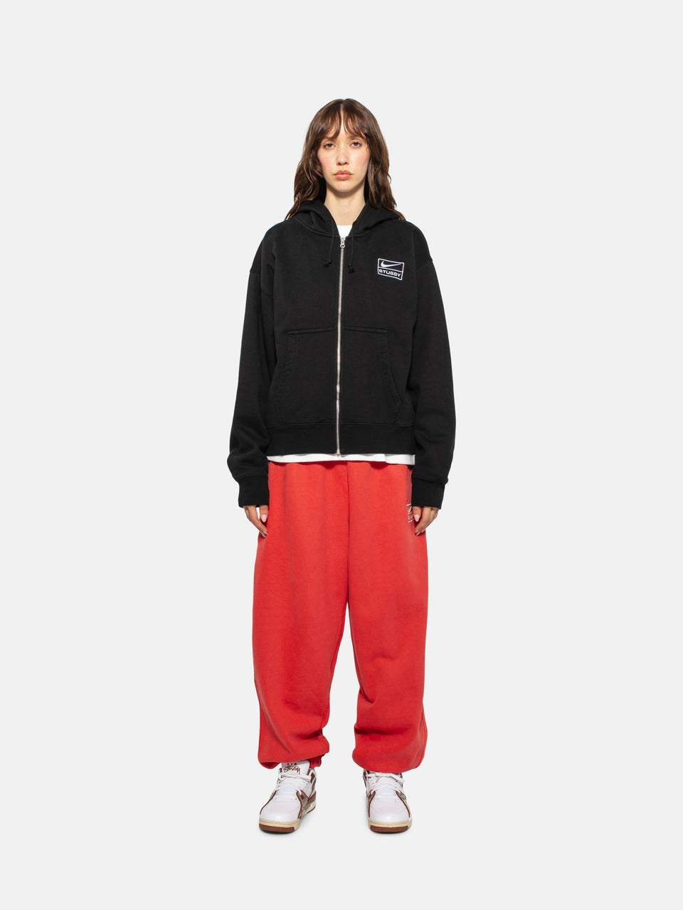Nike x Stussy Full Zip Washed Fleece Hoodie Black (FJ9175-010) 착용 스타일 - 5
