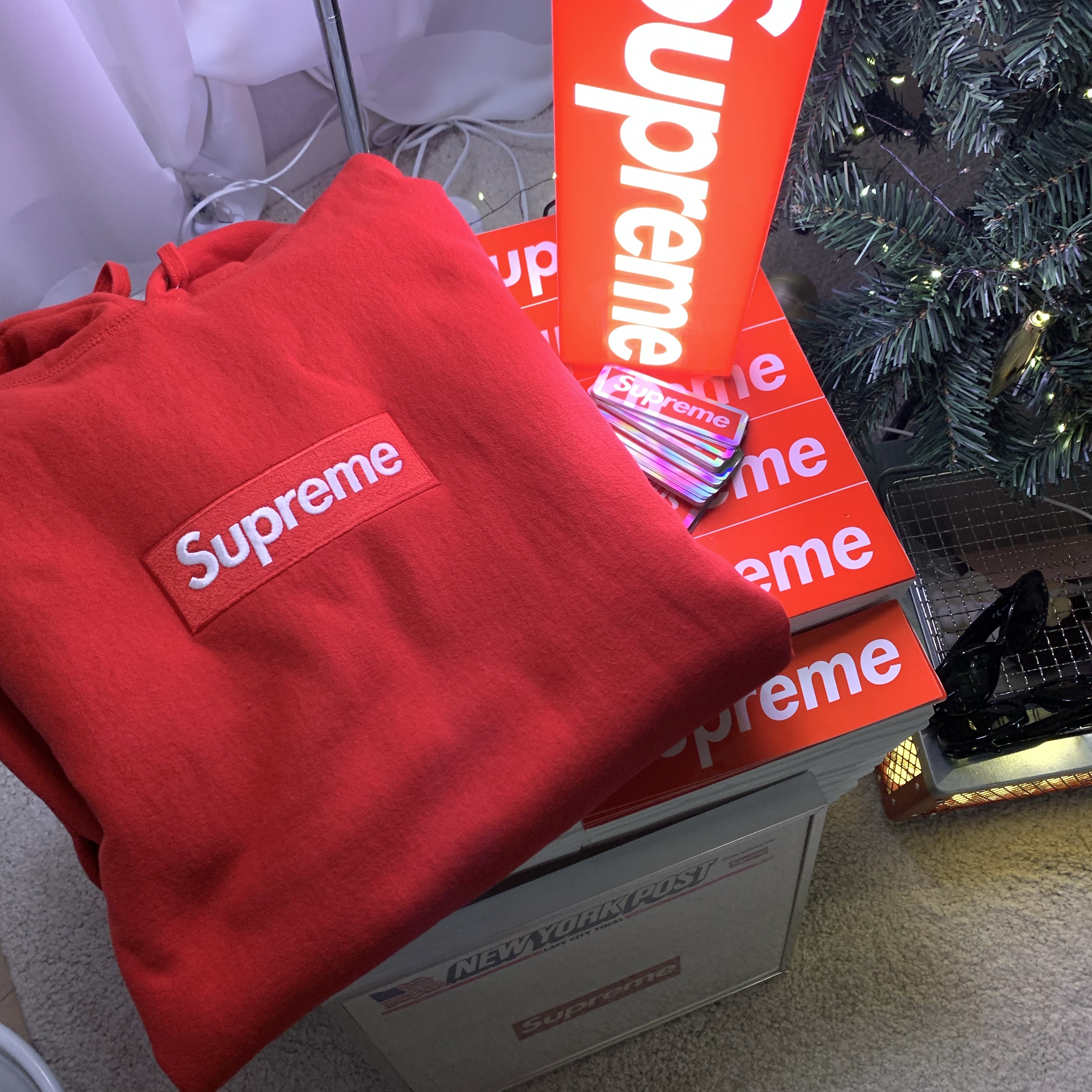 Supreme Box Logo Hooded Sweatshirt Red - 23FW, Supreme Box Logo Lamp Red (Korean Ver.) - 23FW 착용 스타일