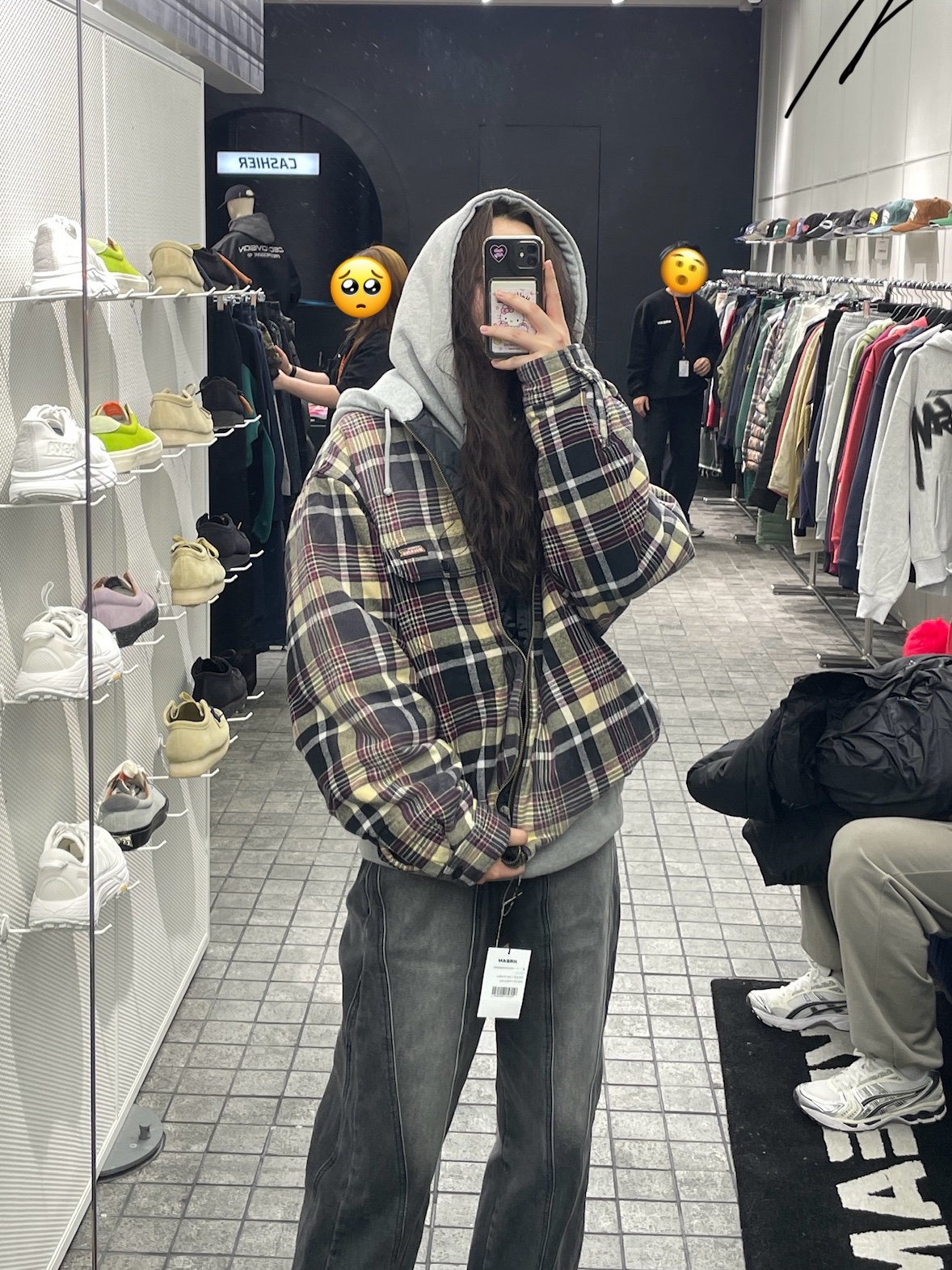 Supreme x Dickies Plaid Hooded Zip Up Shirt Black - 23FW 착용 스타일