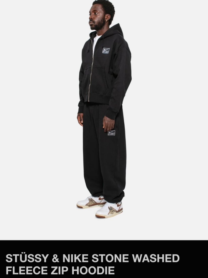 Nike x Stussy Full Zip Washed Fleece Hoodie Black (FJ9175-010) 착용 스타일 - 7
