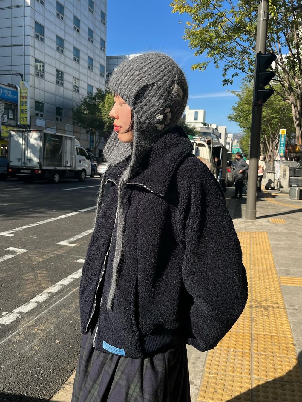 Saenginstudios Saengin Fleece 2Way Zip Up Jacket  Black, Saenginstudios Saengin Fleece 2Way Zip Up Jacket Navy 착용 스타일