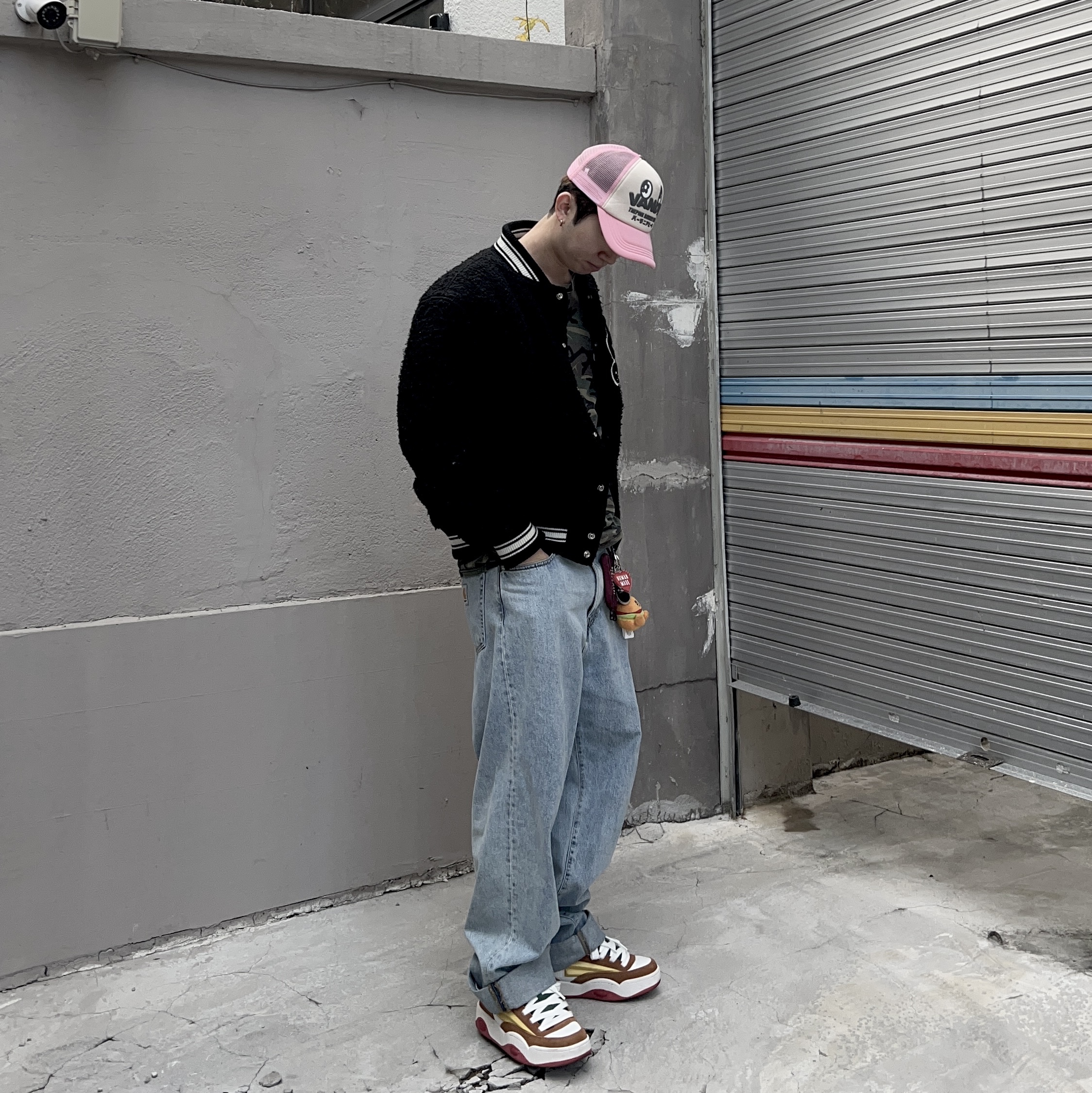 Stussy Casentino Wool Varsity Jacket Black, Human Made Military Card Case Red 착용 스타일 - 2