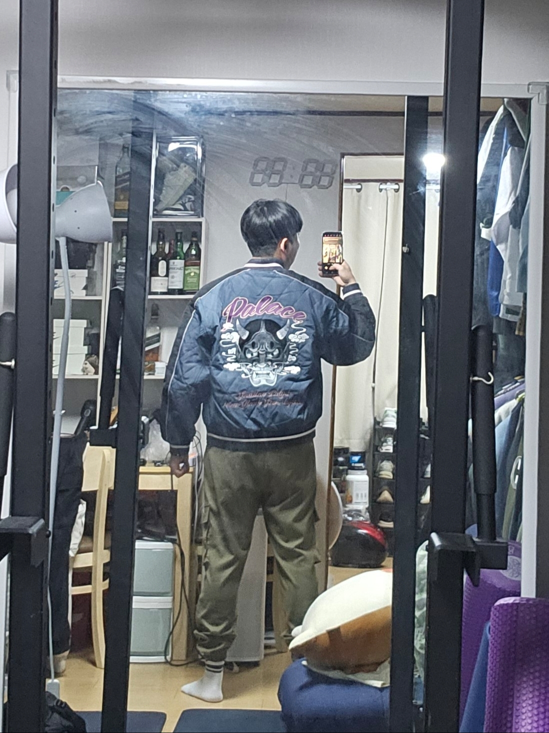 Palace Festival Bomber Jacket Black - 23FW, Palace Tri-Ferg Slub Crew Black - 22FW 착용 스타일