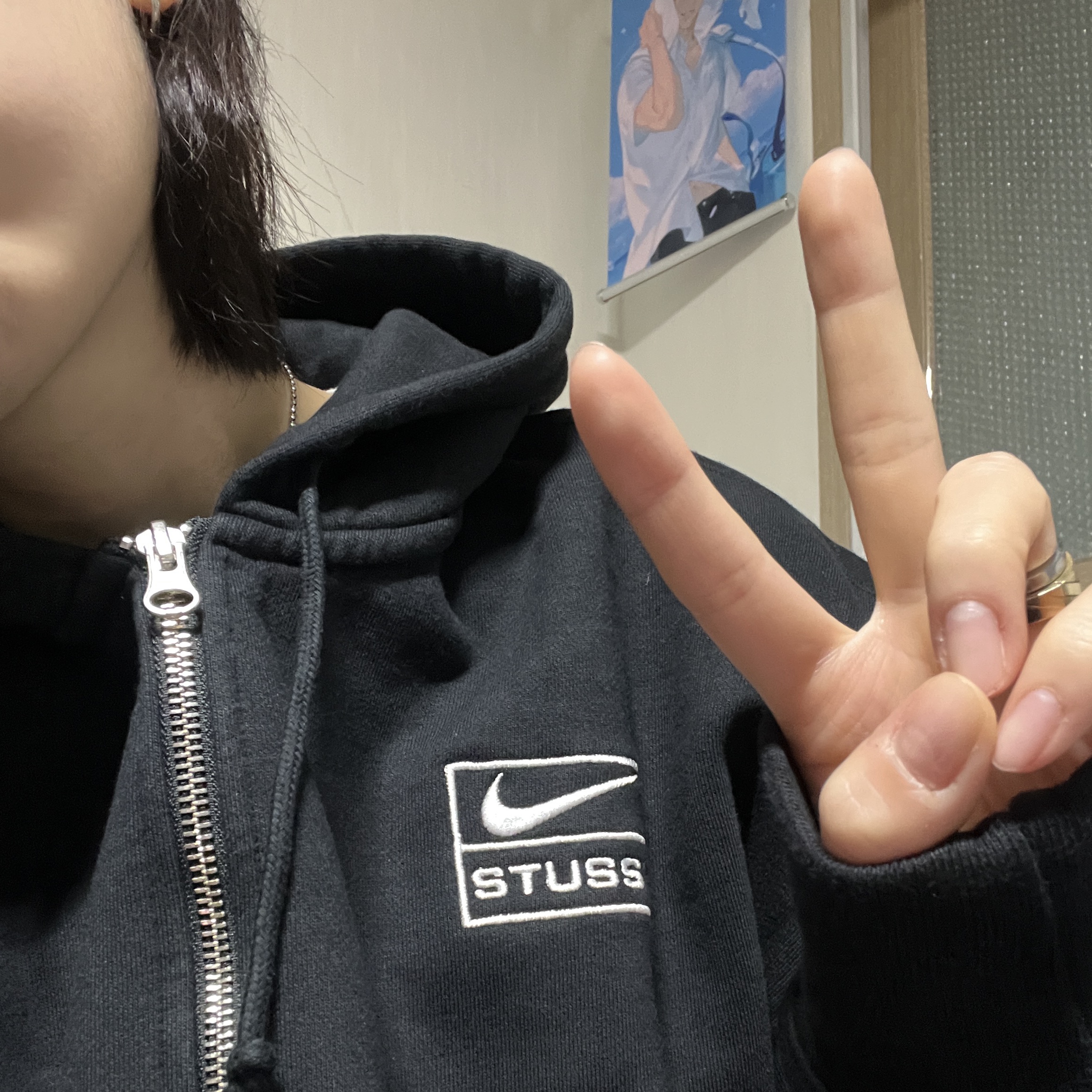 Nike x Stussy Full Zip Washed Fleece Hoodie Black (FJ9175-010) 착용 스타일 - 2