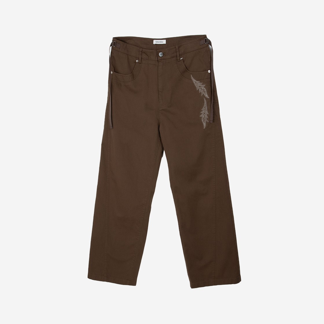 Surface Edition Feather Embroidery Pants Brown 상세 이미지 1