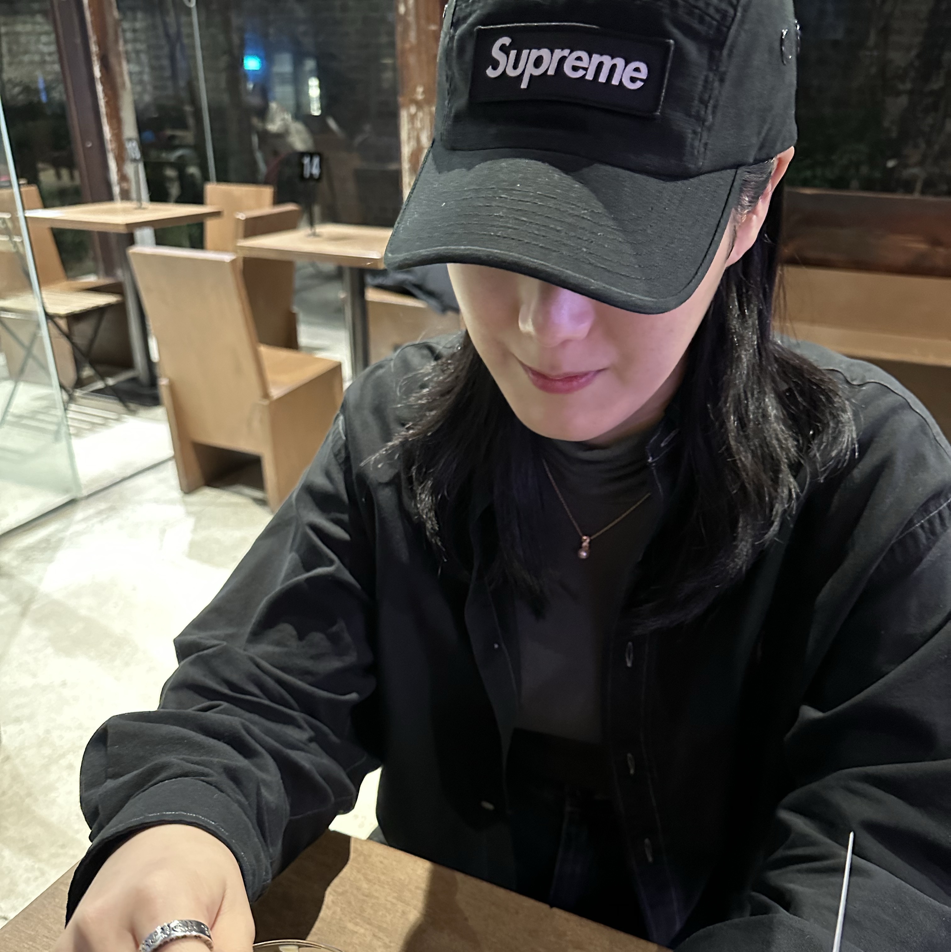 Supreme Washed Chino Twill Camp Cap Black, (W) The North Face White Label Novelty Nuptse Down Jacket Black 착용 스타일 - 1