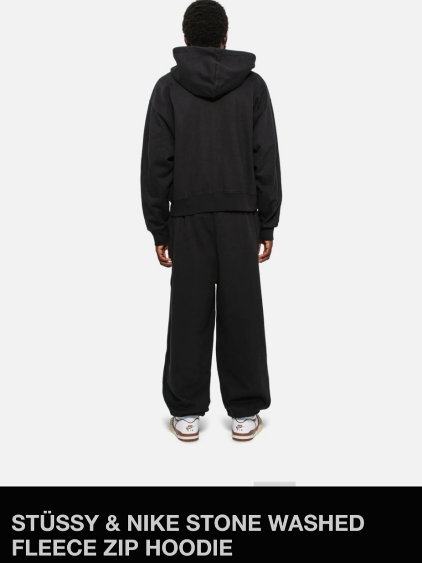 Nike x Stussy Full Zip Washed Fleece Hoodie Black (FJ9175-010) 착용 스타일 - 6