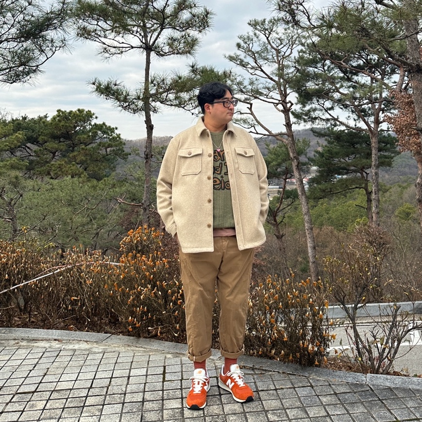 New Balance 574 Heritage Orange Burst White 착용 스타일 - 1
