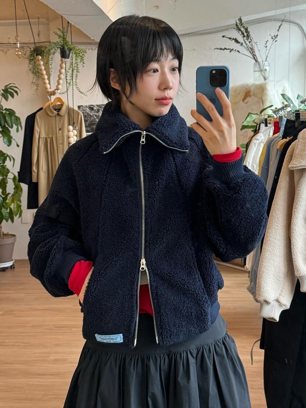Saenginstudios Saengin Fleece 2Way Zip Up Jacket Navy, Saenginstudios Saengin Fleece 2Way Zip Up Jacket  Black 착용 스타일