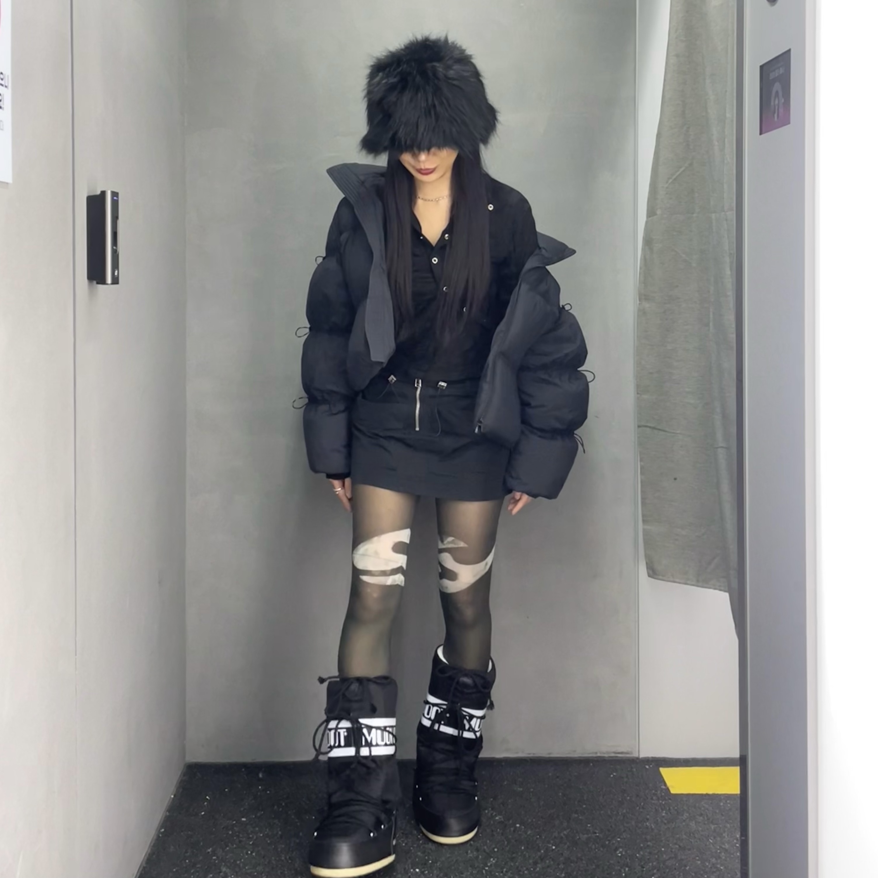 (W) Moon Boot Icon Nylon Boots Black 착용 스타일