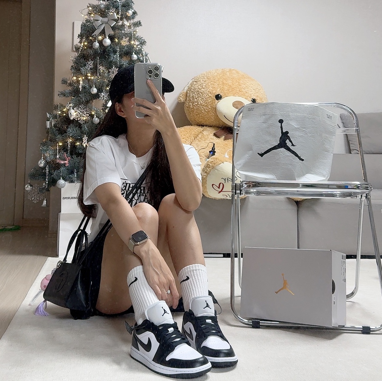 (W) Jordan 1 Low Black and White 착용 스타일 - 3