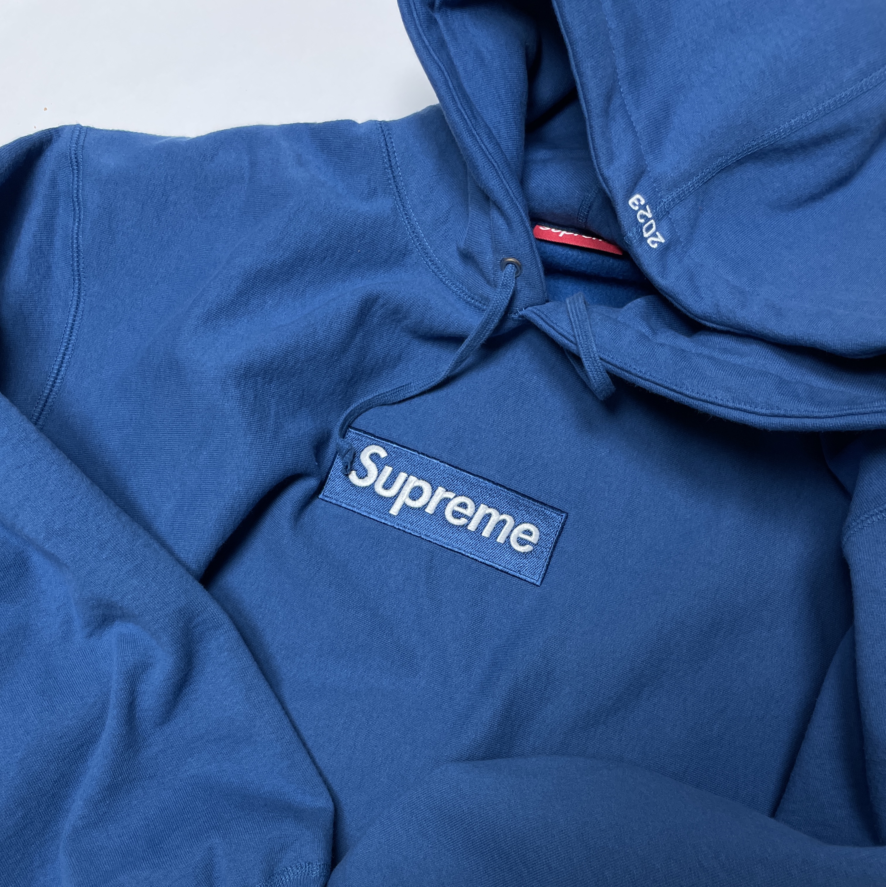Supreme Box Logo Hooded Sweatshirt Blue - 23FW 착용 스타일