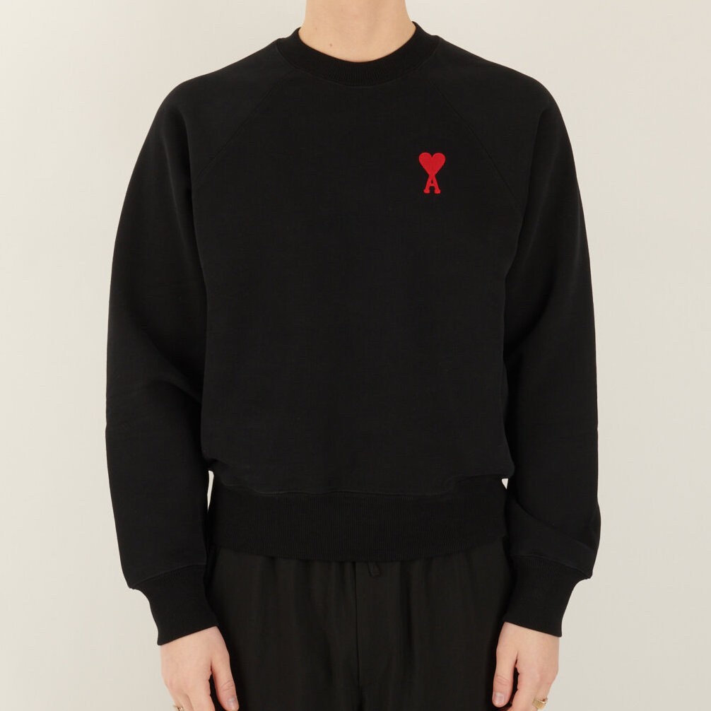AMI de Coeur Sweatshirt Black, AMI de Coeur Oversize Intarsia Sweater Off White Red 착용 스타일 - 4