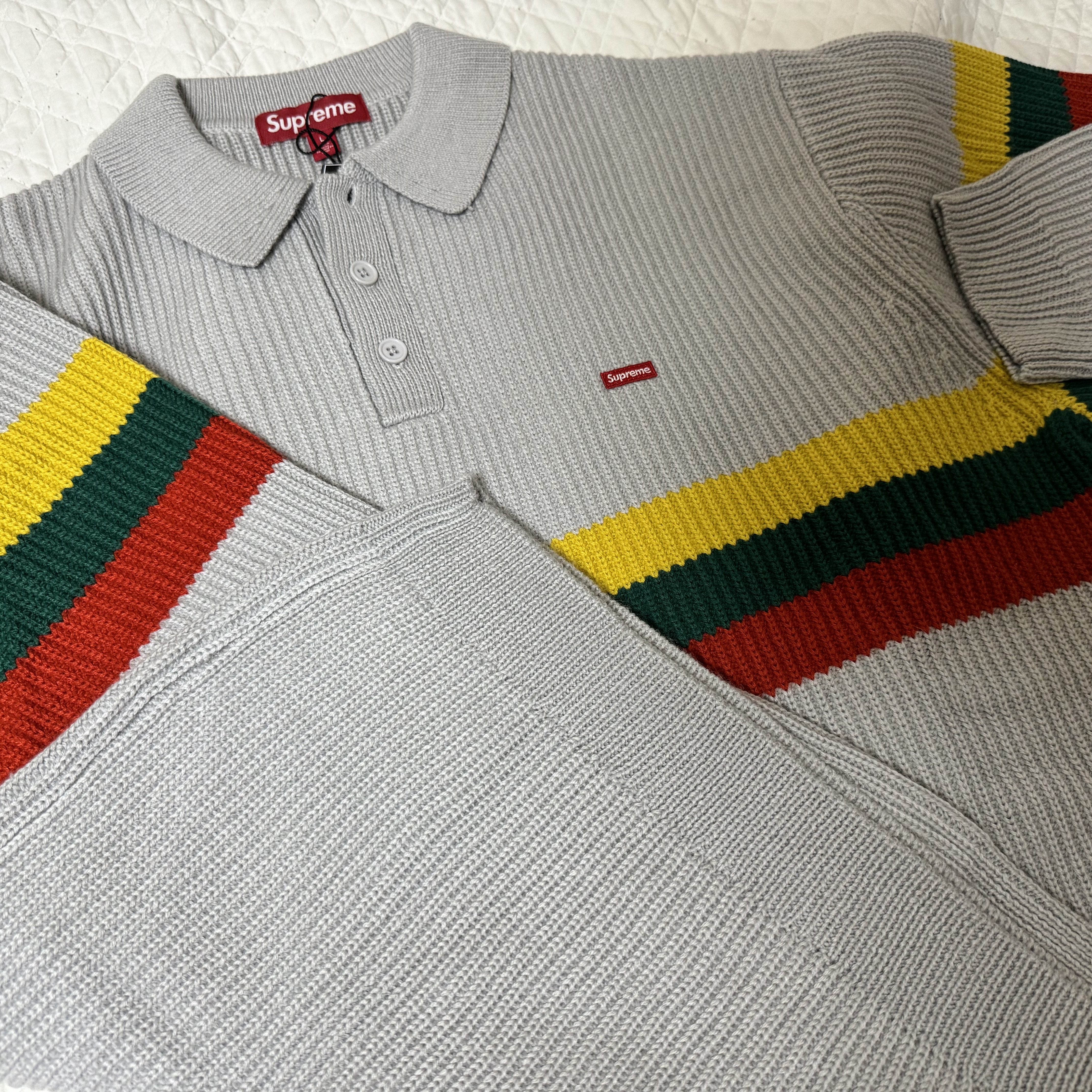 Supreme Small Box Polo Sweater Grey - 23FW 착용 스타일