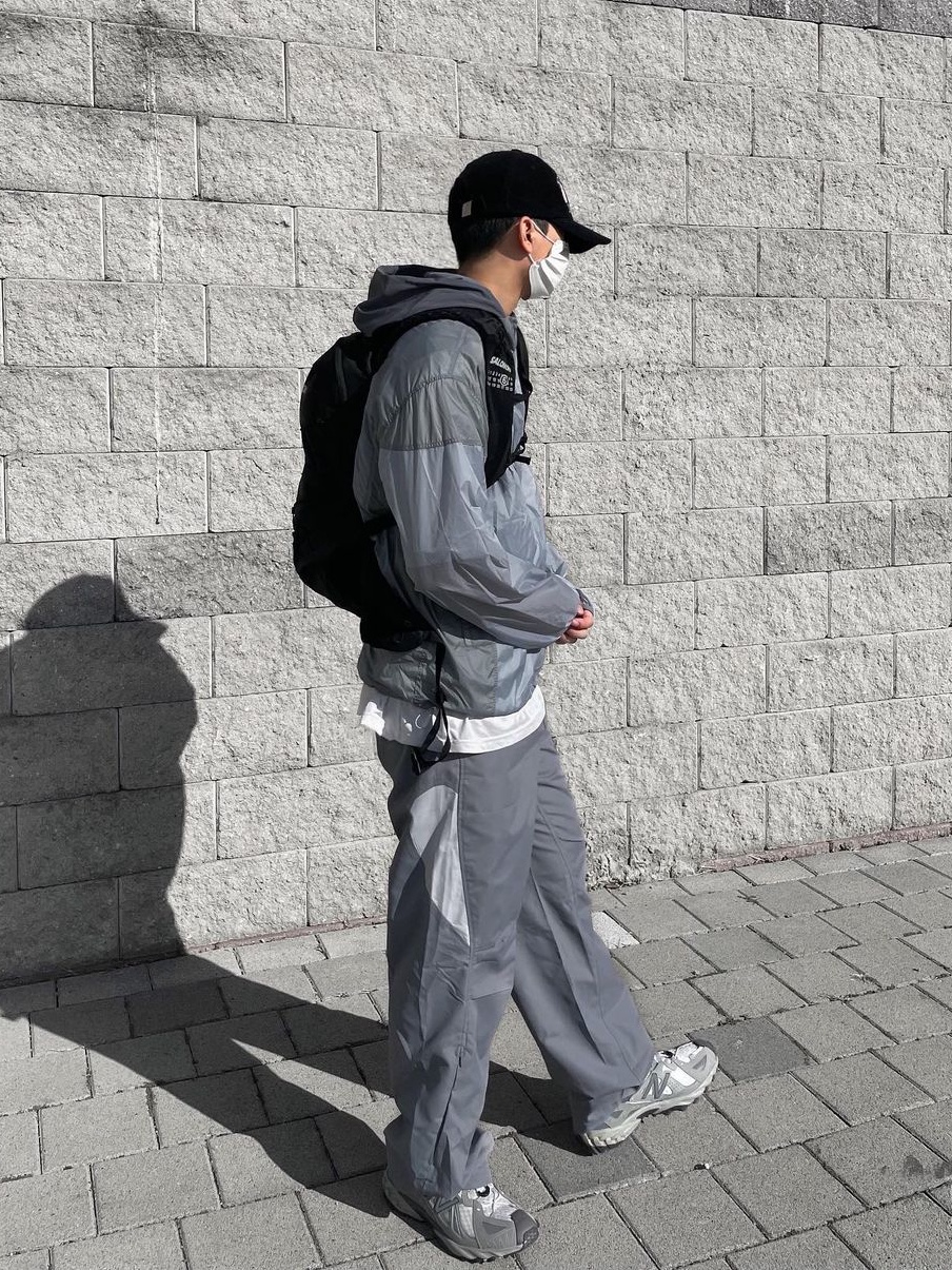 Art of Field Packable Double Layer Jacket Dusty Blue, Art of Field Wave Side Line Pants Blue Gray 착용 스타일 - 2