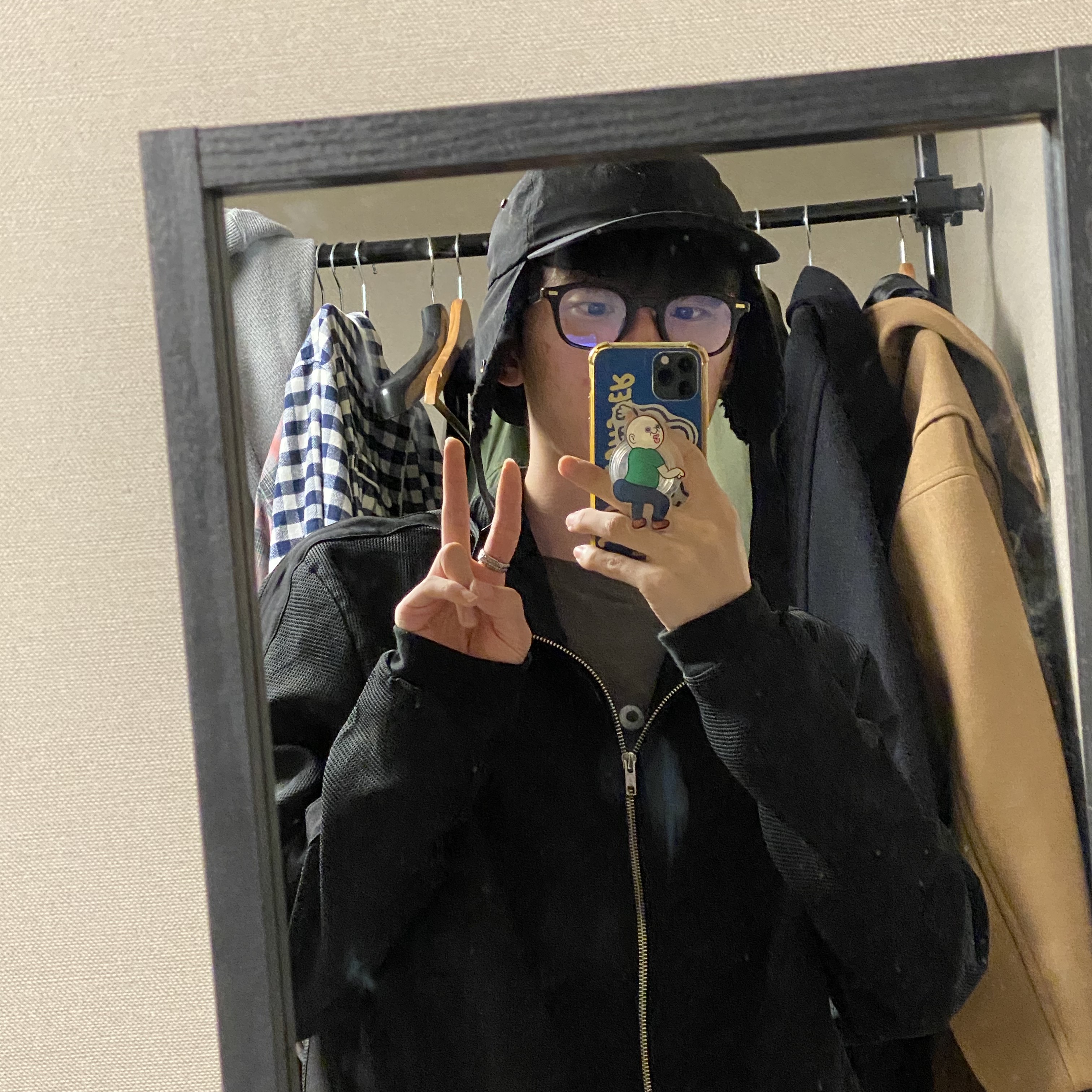 Palace x C.P. Company Goggle Ear Flap P-Cap Black - 23FW 착용 스타일 - 2