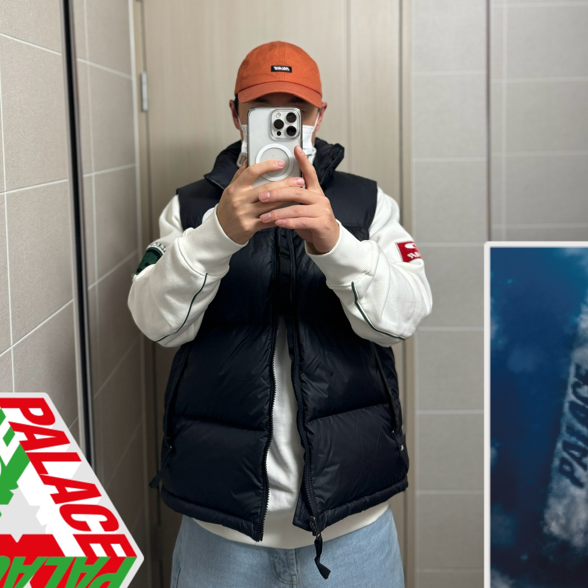 Palace Basically A Light Wax 6-Panel Orange - 21FW, Palace Par 1/4 Zip Funnel White - 23FW 착용 스타일