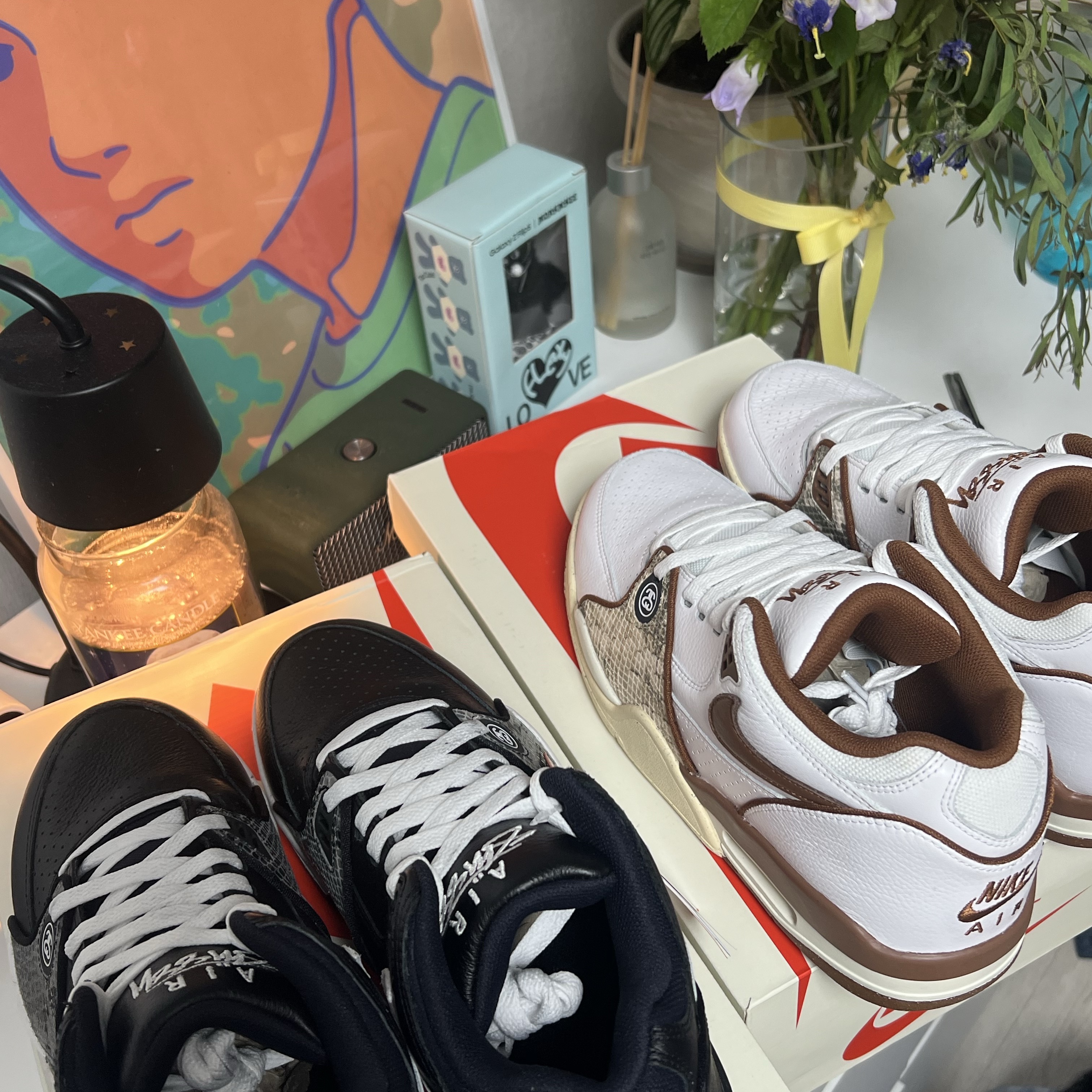 Nike x Stussy Air Flight 89 Low White and Pecan, Nike x Stussy Air Flight 89 Low Black White 착용 스타일 - 1