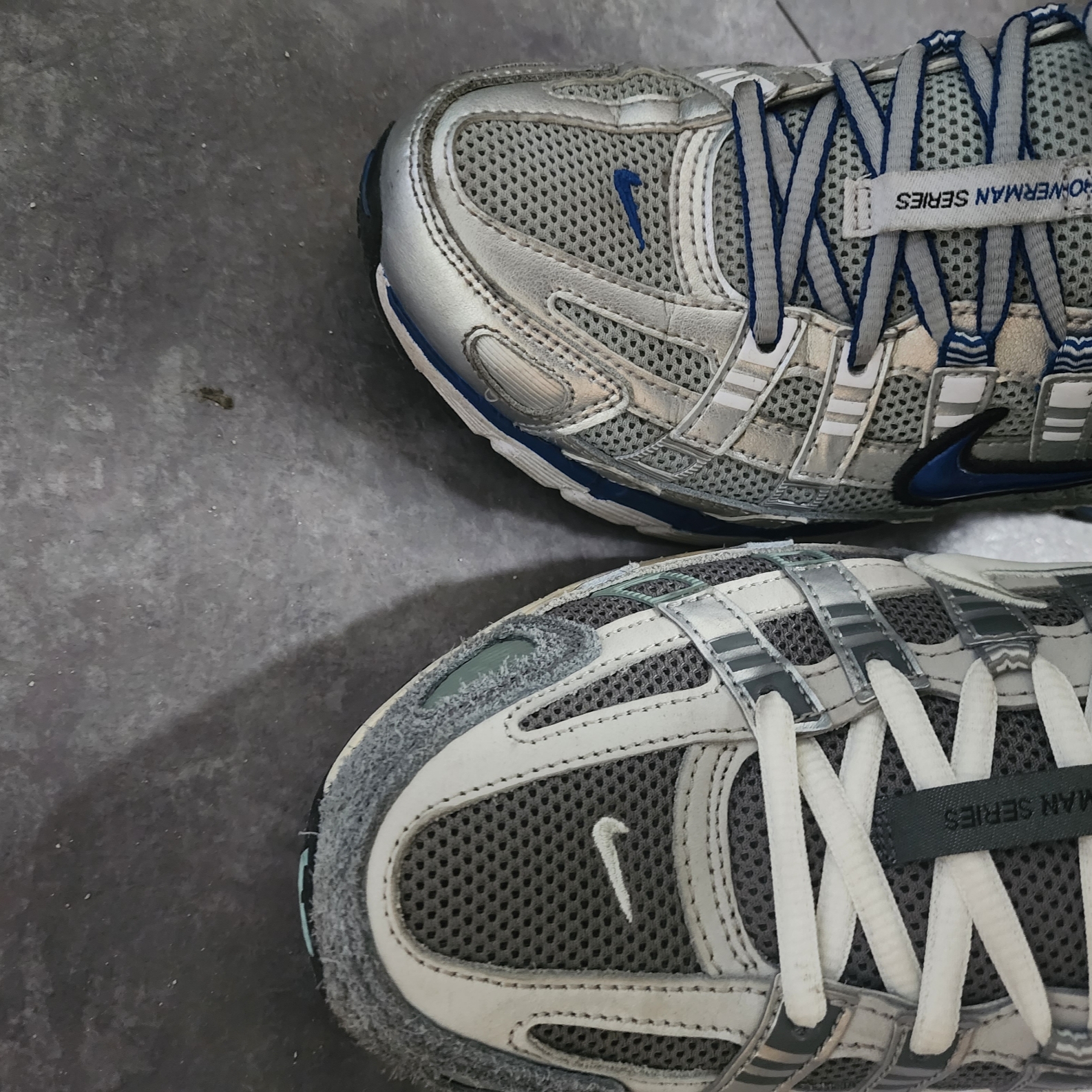 (W) Nike P-6000 Laser Blue, Nike P-6000 Flat Pewter Light Iron Ore 착용 스타일