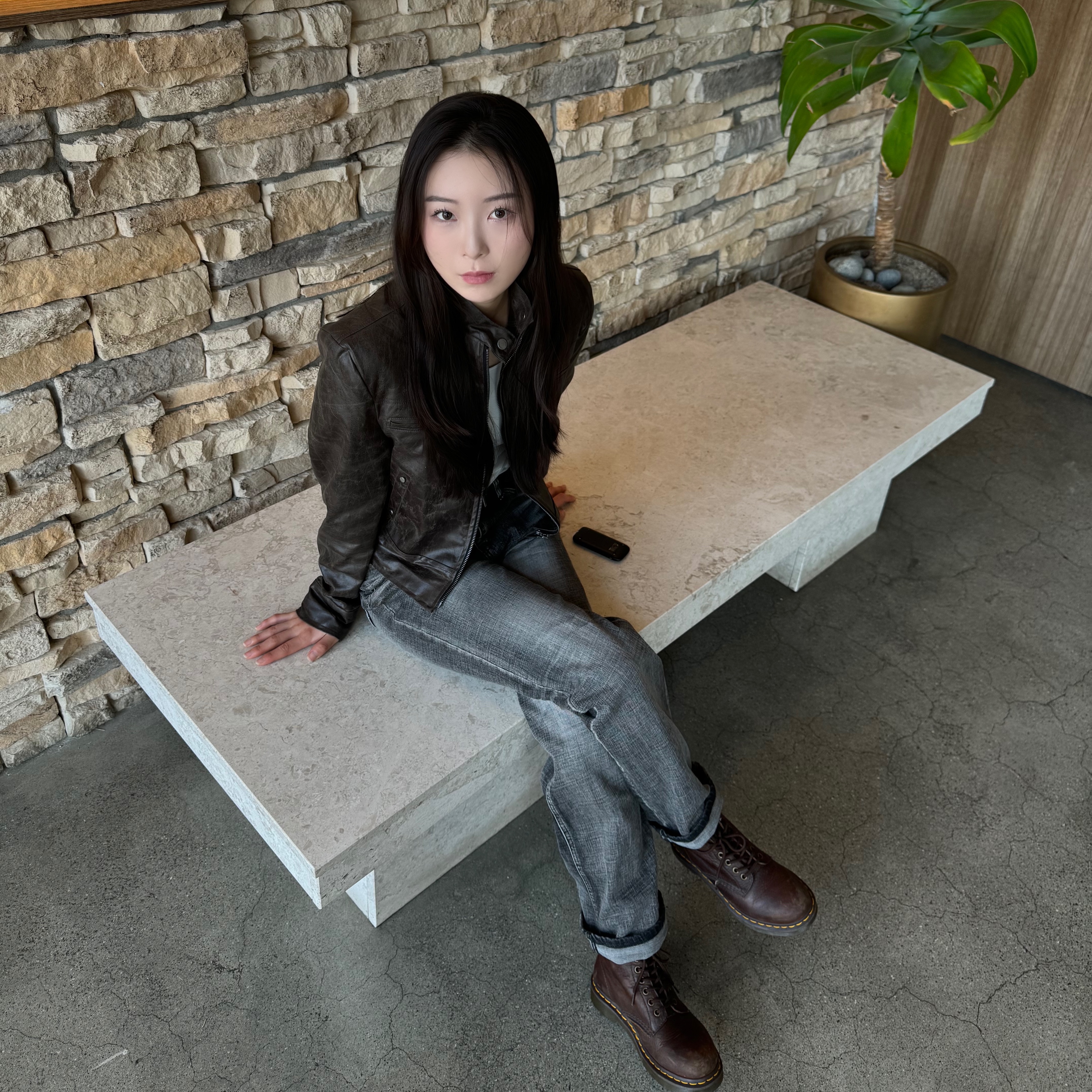 (W) Bohemian Seoul Vintage Leather Short Jacket Brown, Dr. Martens 1460 Crazy Horse Brown 착용 스타일