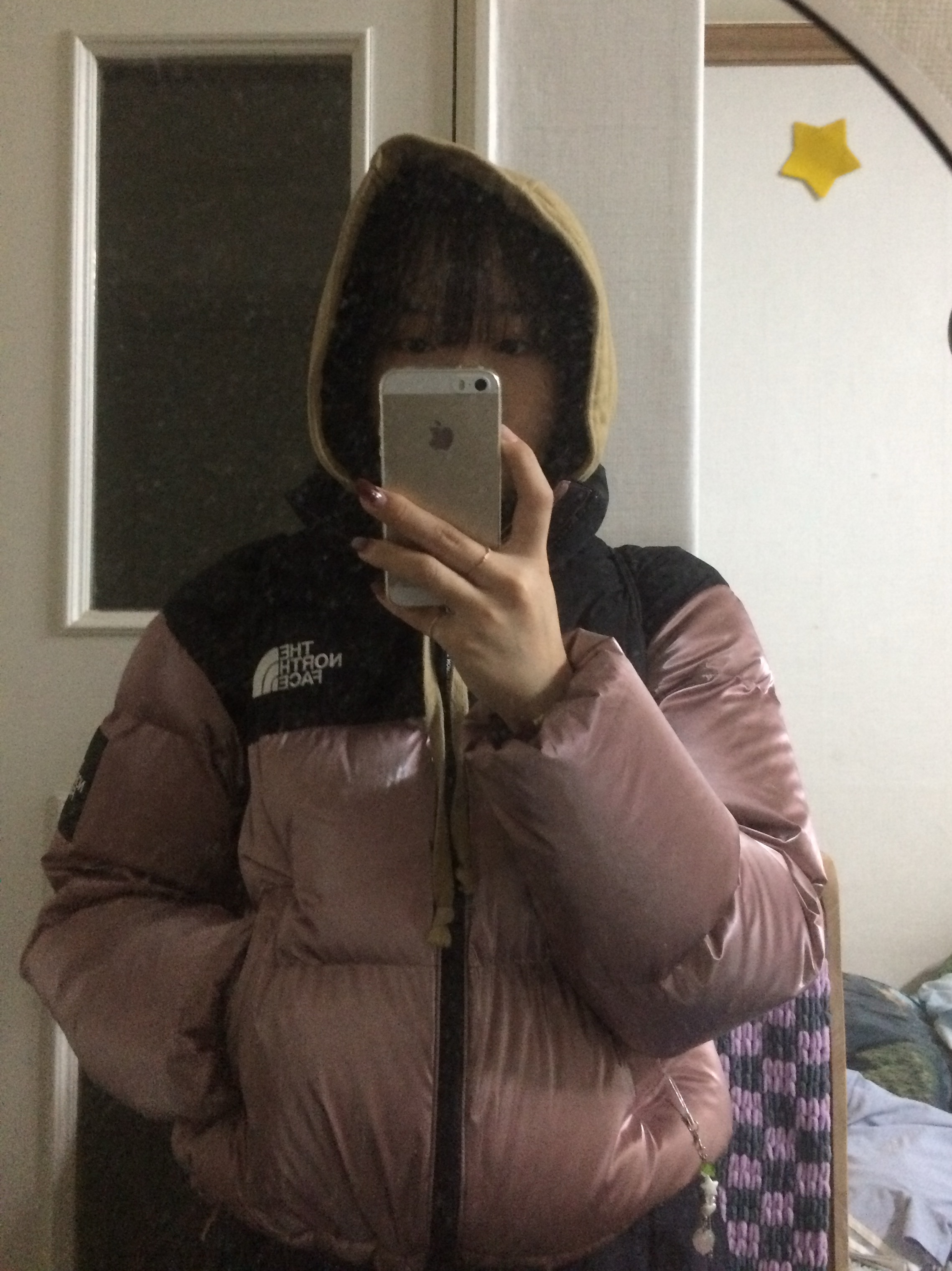 (W) The North Face White Label Novelty Nuptse Down Jacket SE Pink 착용 스타일 - 1