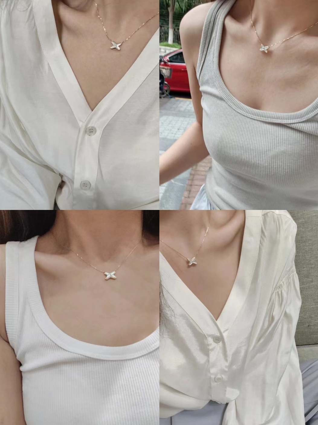 Chaumet Jeux De Liens Pendant Rose Gold Mother of Pearl Diamond 착용 스타일