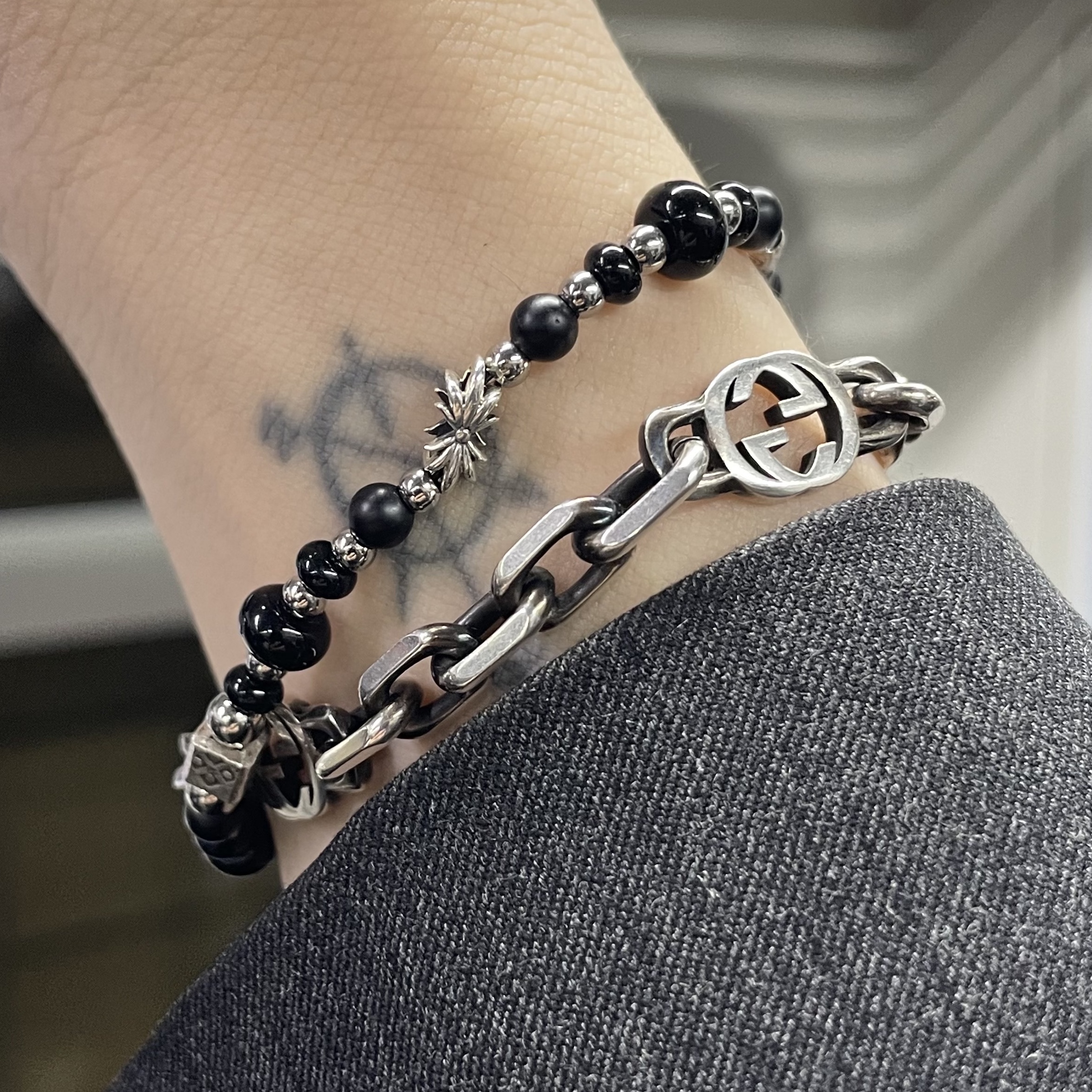 Scudo Garden Karen Beads Bracelet Black, Gucci Interlocking G Bracelet Silver 착용 스타일