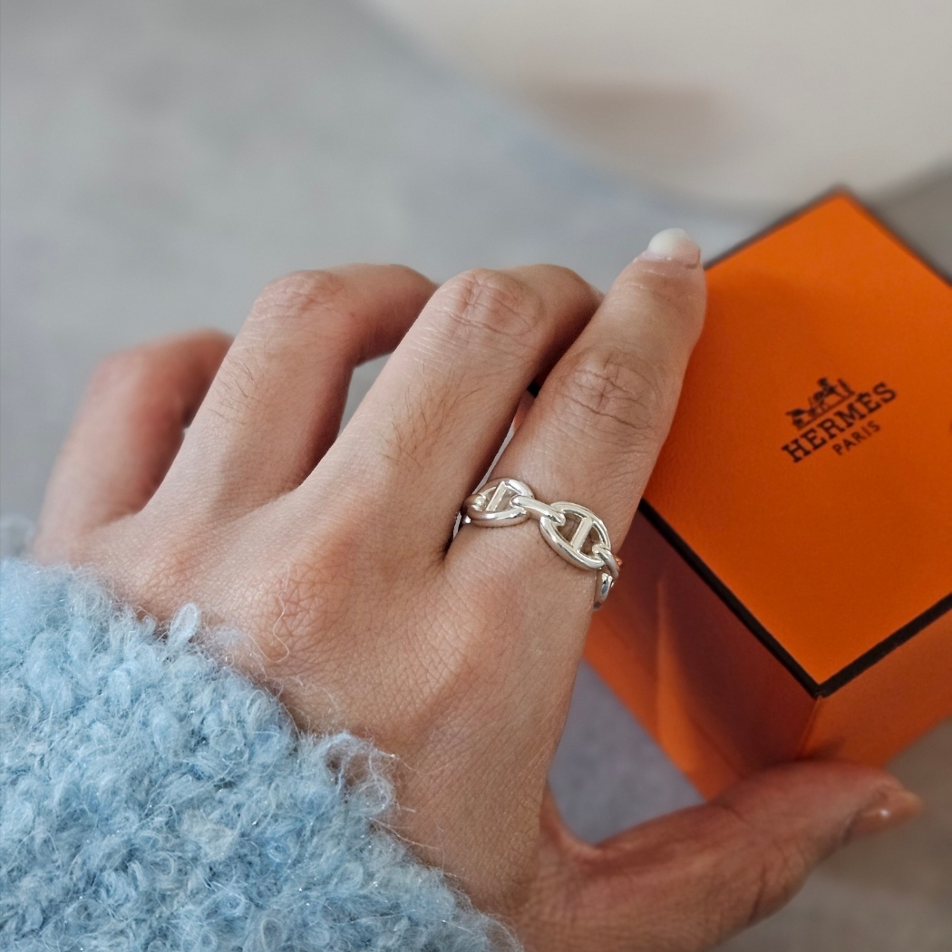 (W) Hermes Small Chaine D'Ancre Enchainee Ring Sterling Silver 착용 스타일