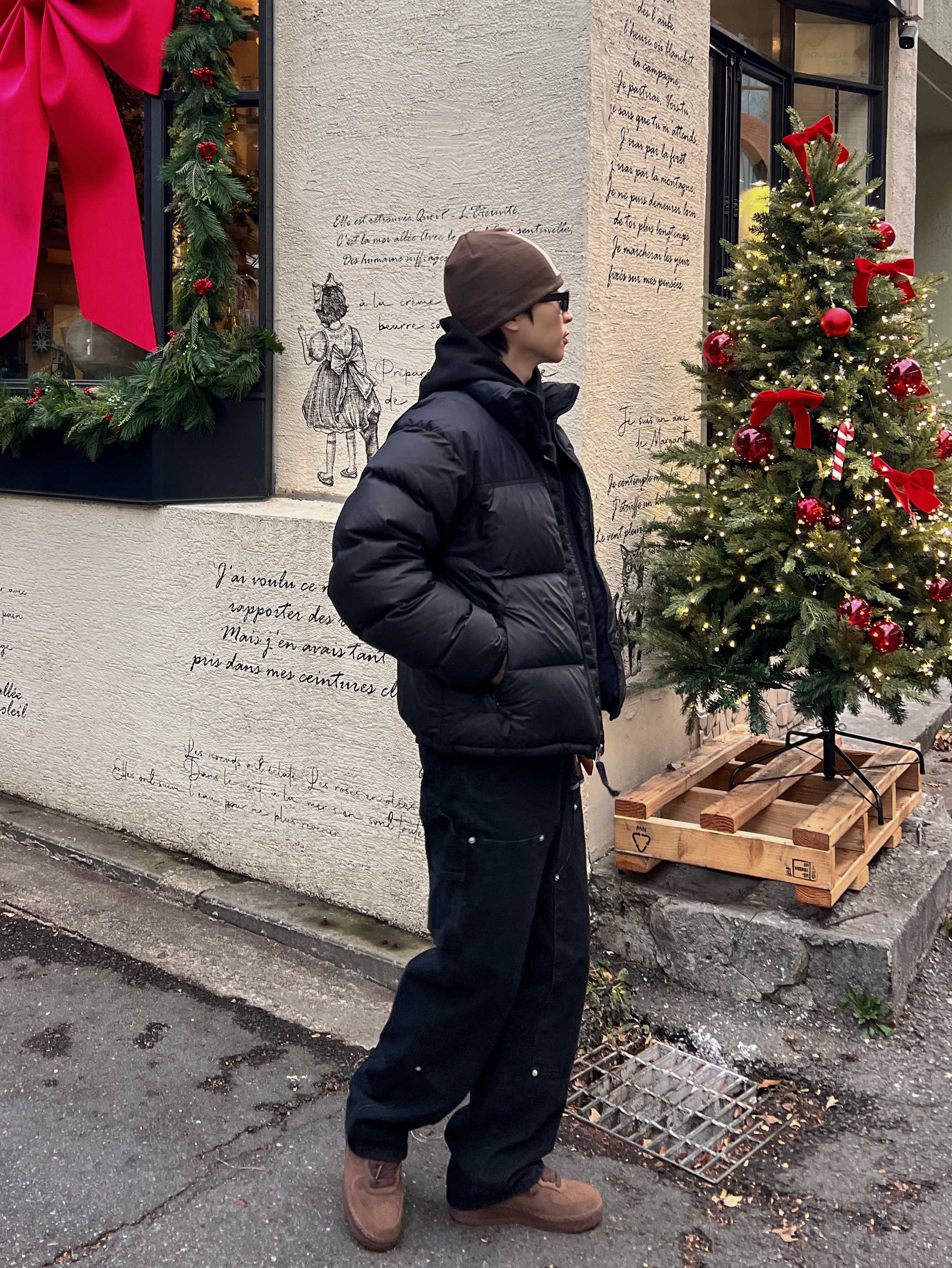 Stussy SS Link Skullcap Beanie Brown, The North Face 1996 Retro Nuptse Jacket Black 착용 스타일 - 2