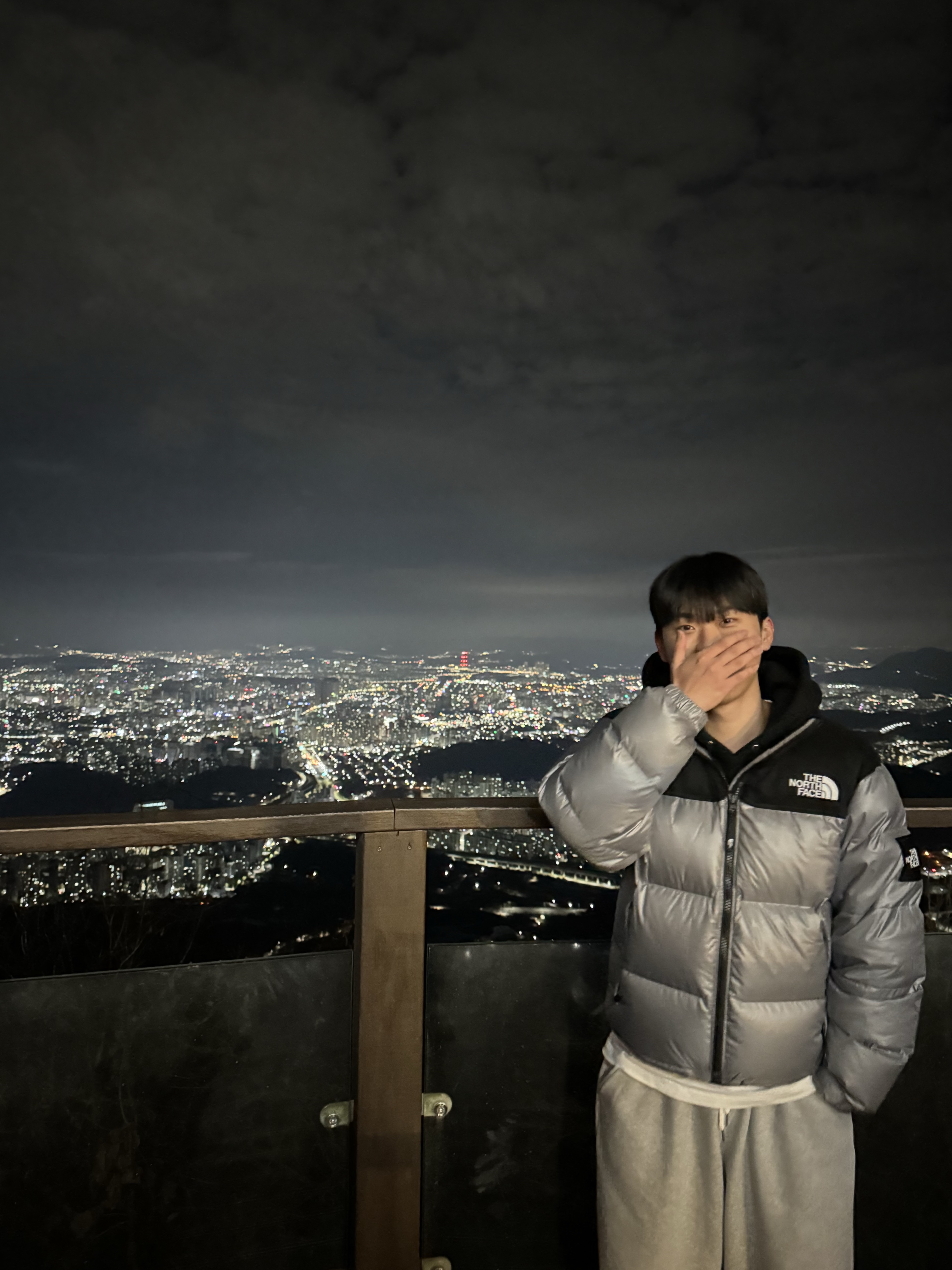 The North Face White Label Novelty Nuptse Down Jacket Heather Gray 착용 스타일 - 1