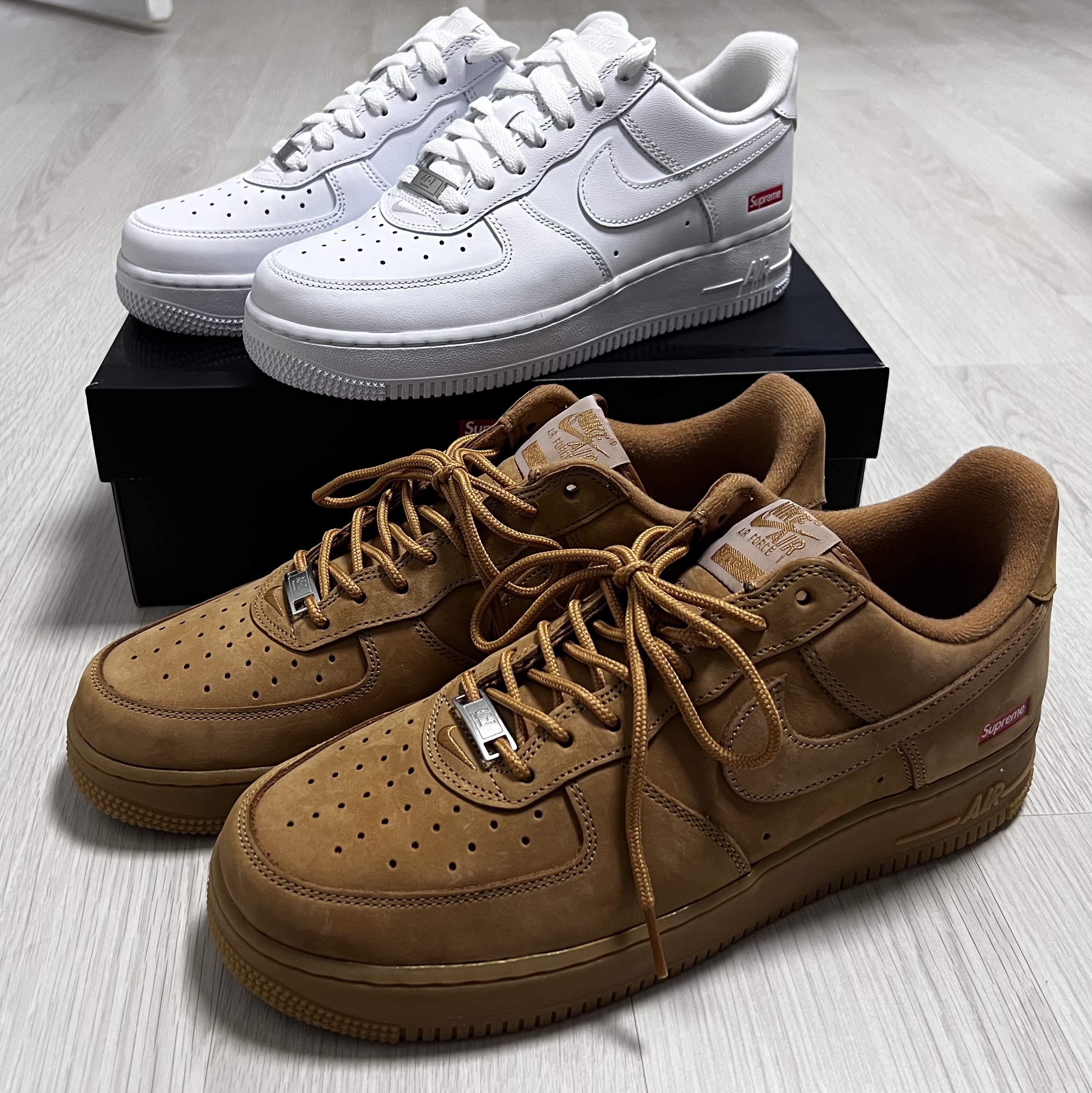 Nike x Supreme Air Force 1 Low White, Nike x Supreme Air Force 1 Low Flax 착용 스타일