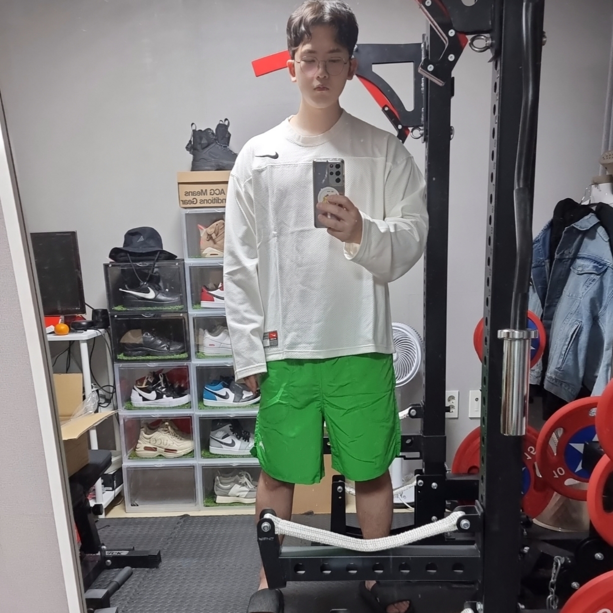 Nike x Stussy Long Sleeve Top Sail (FJ9164-133), Stussy Stock Water Shorts Classic Green 착용 스타일 - 1