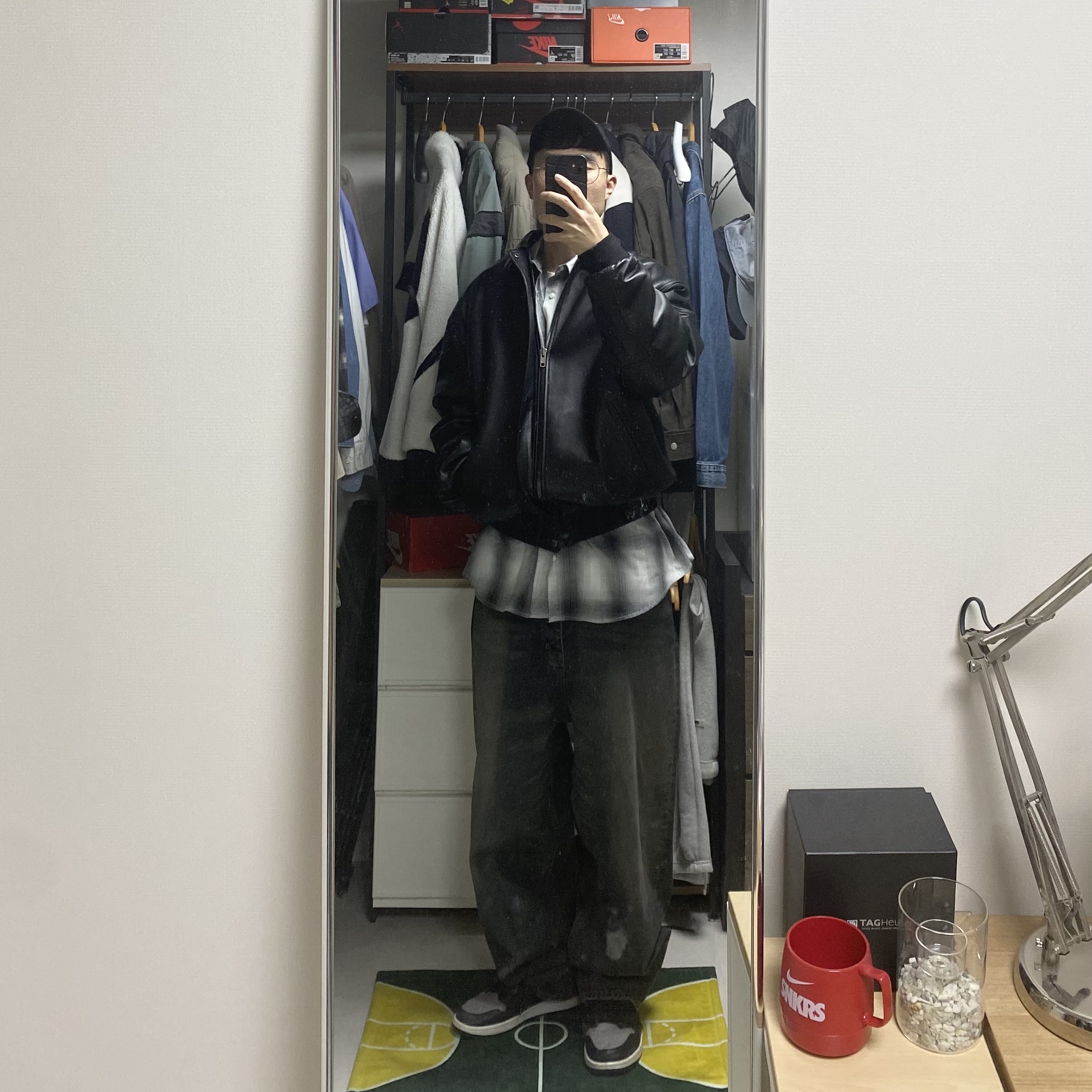 Jordan 1 Retro High OG Shadow 2018, Undermycar Iek Hand Brush Washed Wide Jeans Corrosion Blue - 23FW 착용 스타일