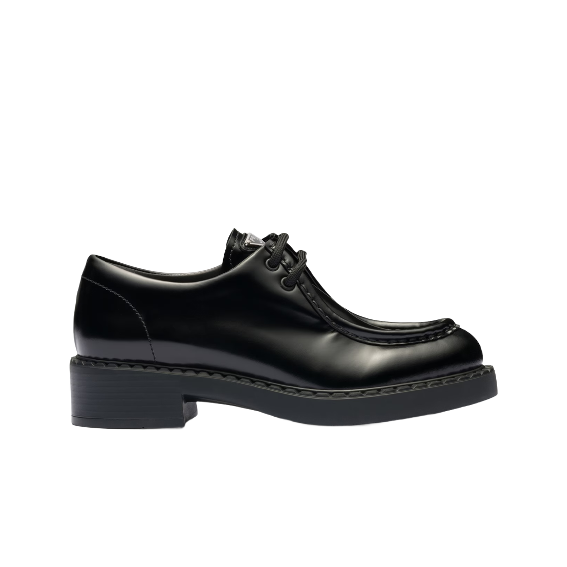 (W) 프라다 브러쉬드 레더 레이스업 슈즈 블랙