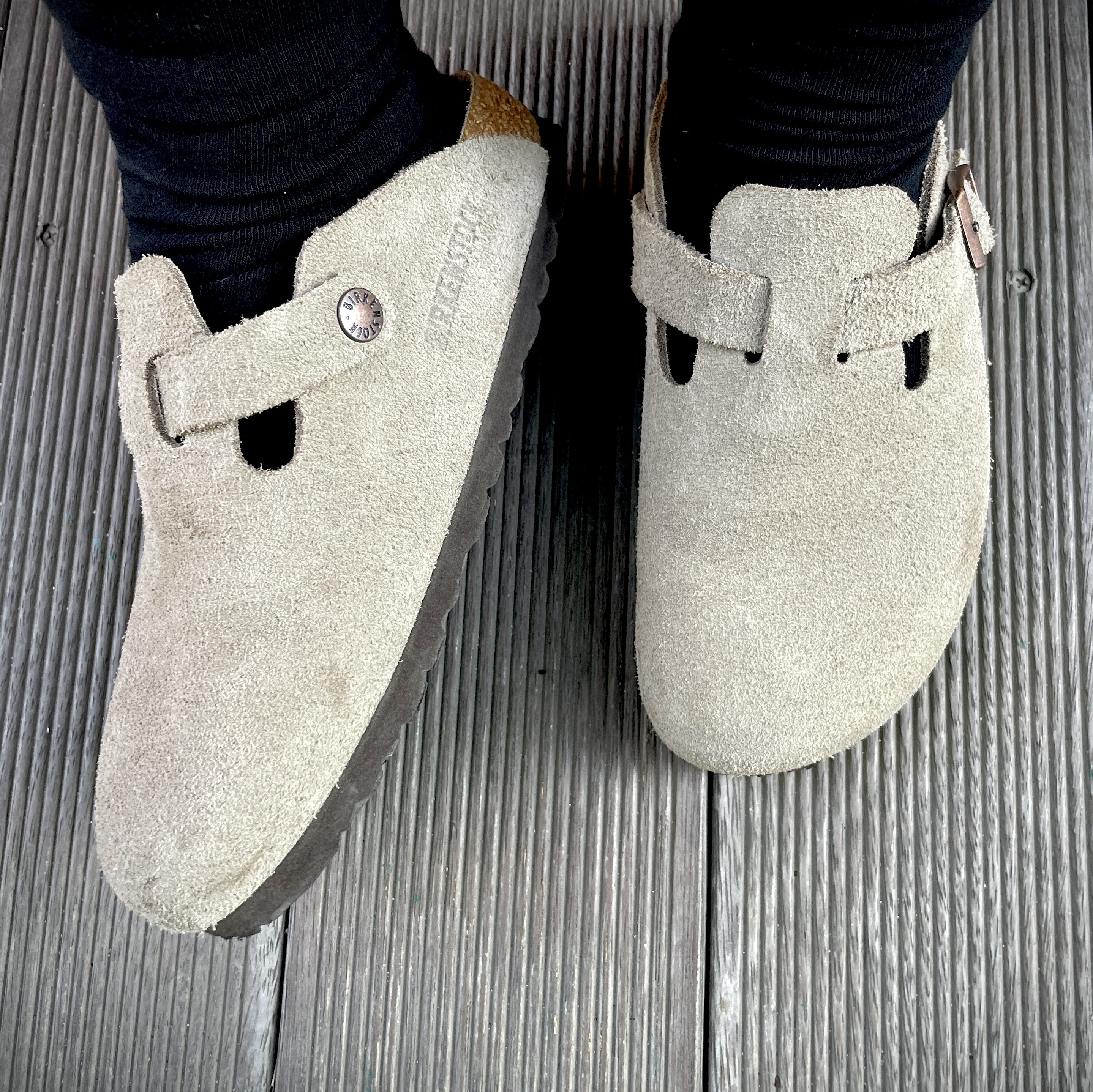 Birkenstock Boston Soft Footbed Taupe - Regular 착용 스타일