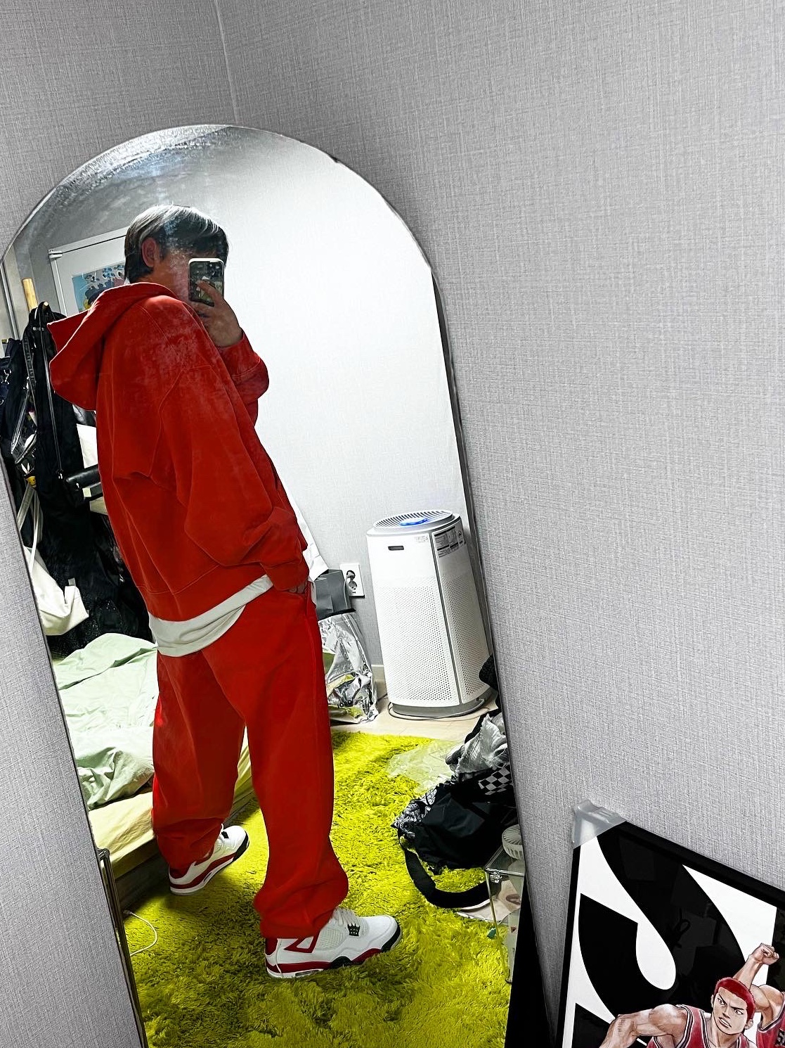 Nike x Stussy Full Zip Pigment Dyed Fleece Hoodie Habanero Red (FJ9161-642), Nike x Stussy Pigment Dyed Fleece Pants Habanero Red (FJ9157-642) 착용 스타일 - 2