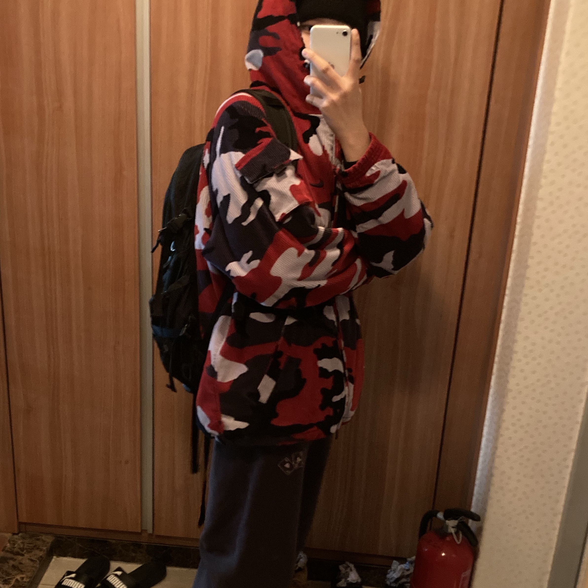 Supreme x Nike Arc Corduroy Hooded Jacket Red Camo - 22SS 착용 스타일
