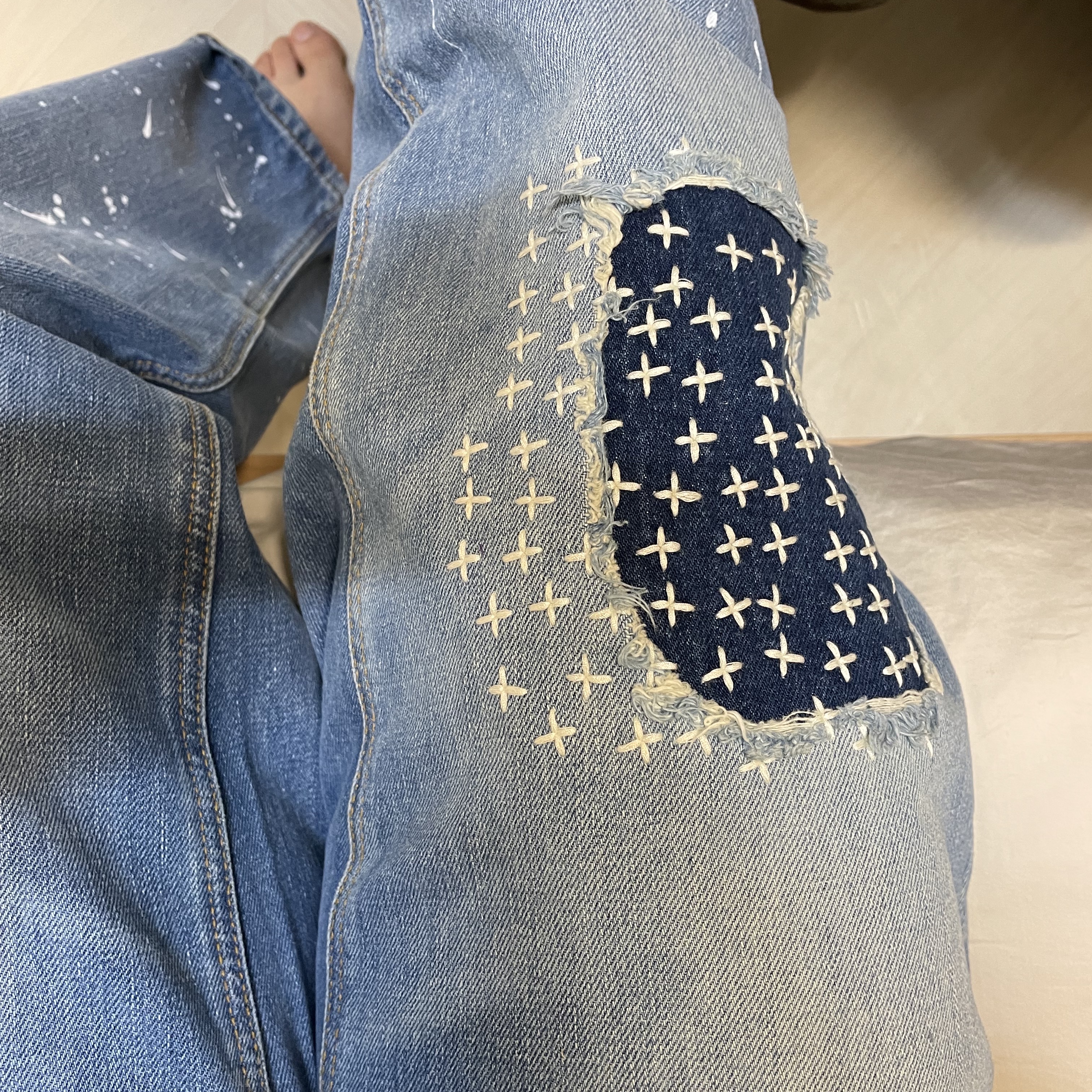 Zara x Ader Error Patchwork Jeans Blue 착용 스타일