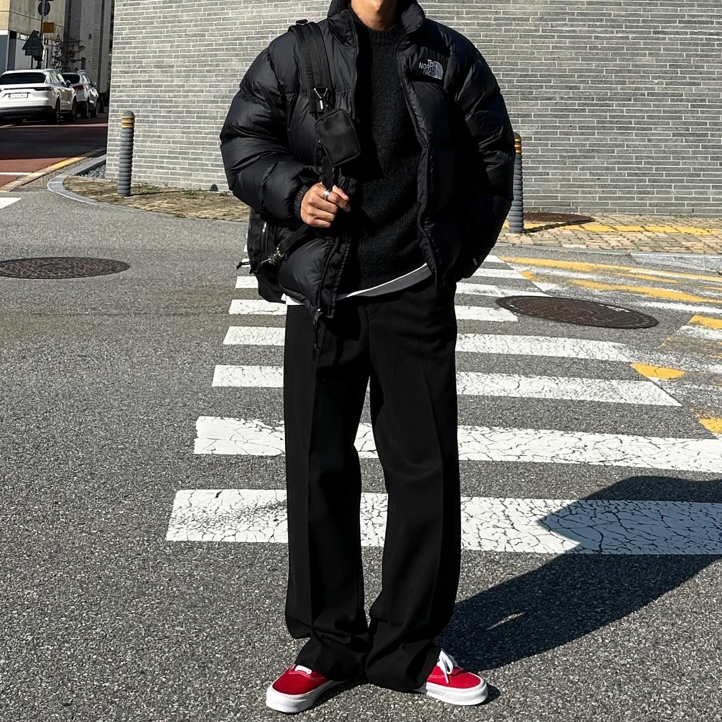 The North Face 1996 Retro Nuptse Down Jacket TNF Black, Vans Vault OG Authentic LX Red 착용 스타일 - 2