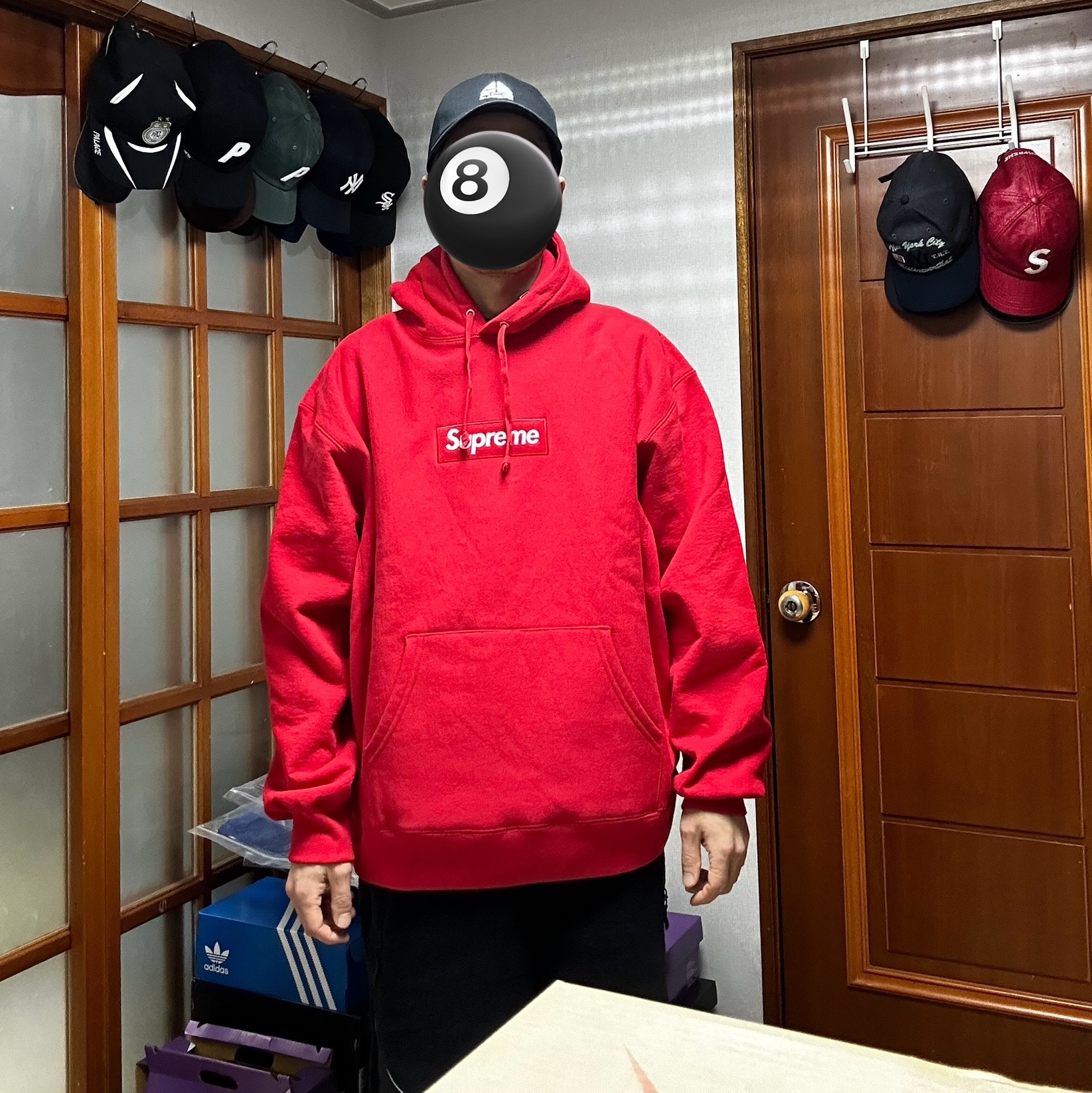 Supreme Box Logo Hooded Sweatshirt Red - 23FW 착용 스타일 - 2