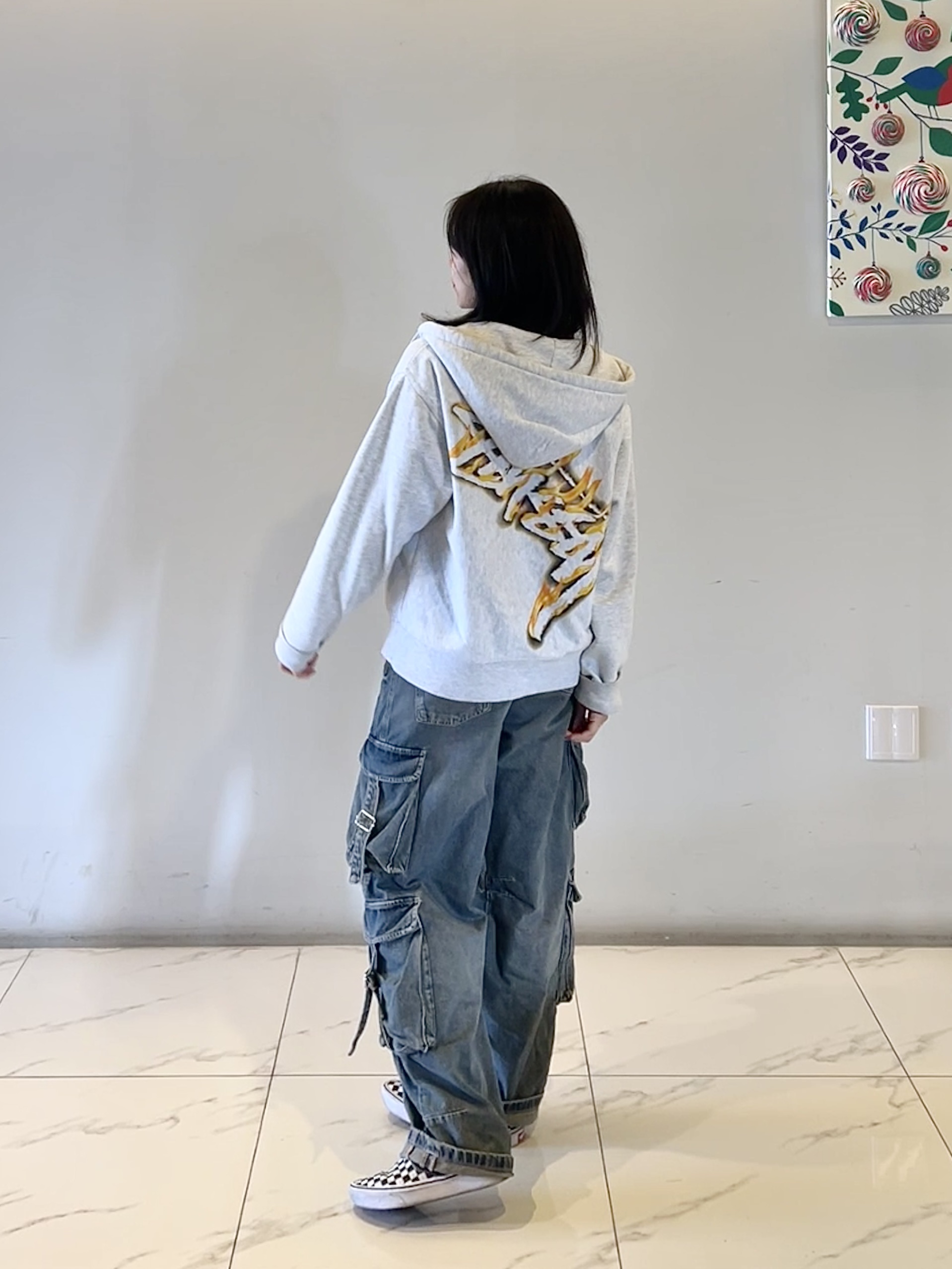 Stussy Burning Stock Zip Hoodie Ash Heather, Vans Slip-On ComfyCush Checkerboard 착용 스타일 - 2