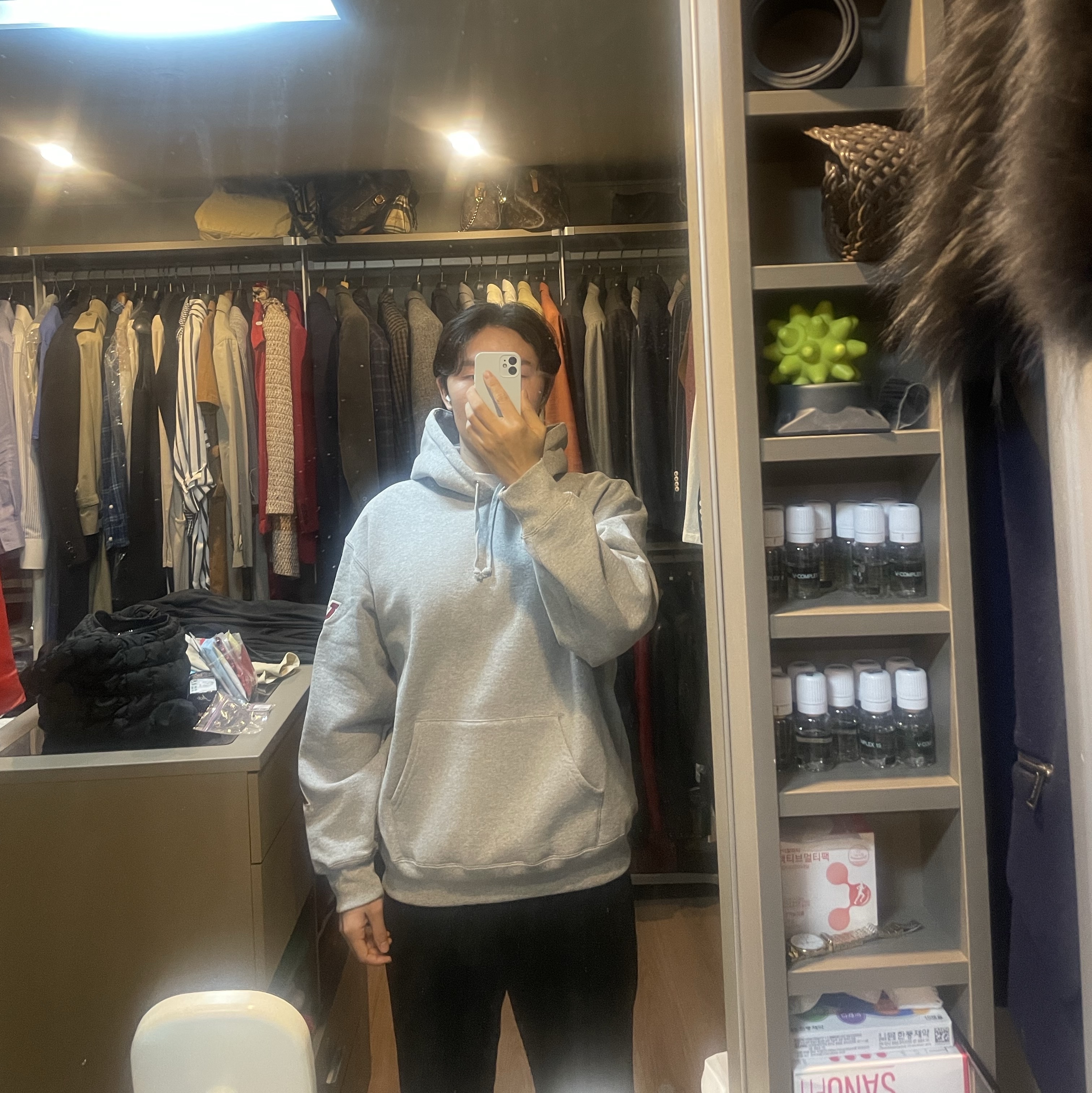 Supreme Sleeve Arc Hooded Sweatshirt Heather Grey - 23FW 착용 스타일 - 3