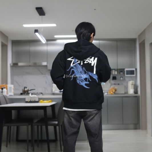 Stussy Scorpion Zip Hoodie Black 착용 스타일