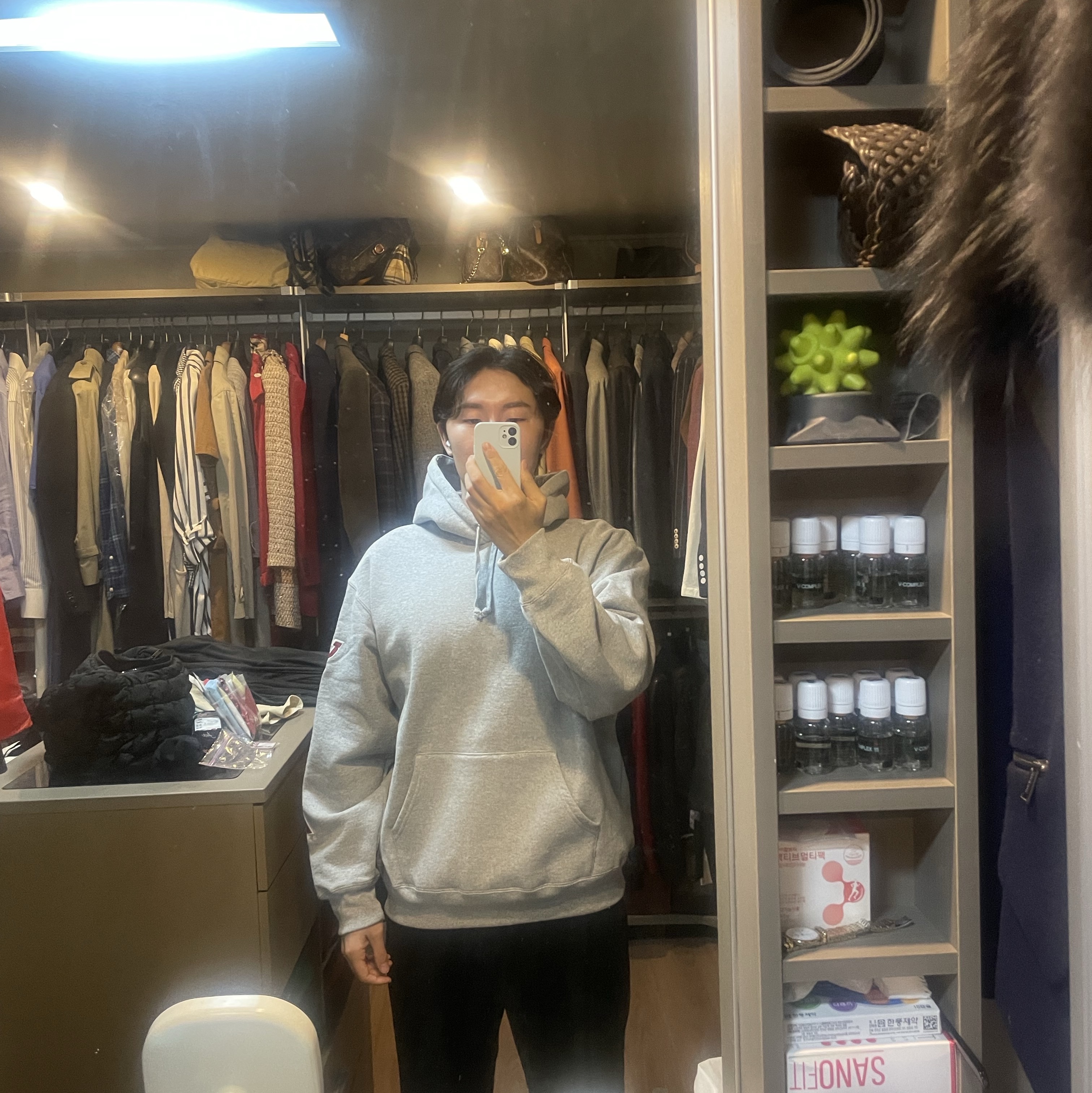 Supreme Sleeve Arc Hooded Sweatshirt Heather Grey - 23FW 착용 스타일 - 2