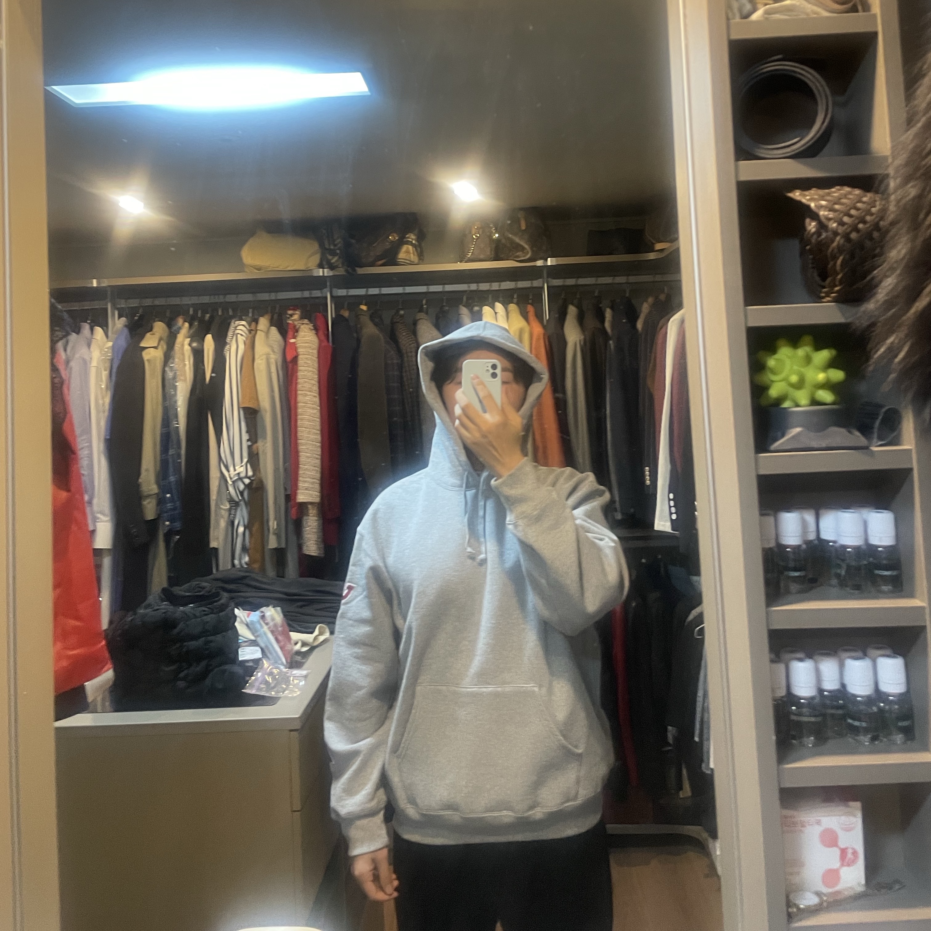 Supreme Sleeve Arc Hooded Sweatshirt Heather Grey - 23FW 착용 스타일 - 1