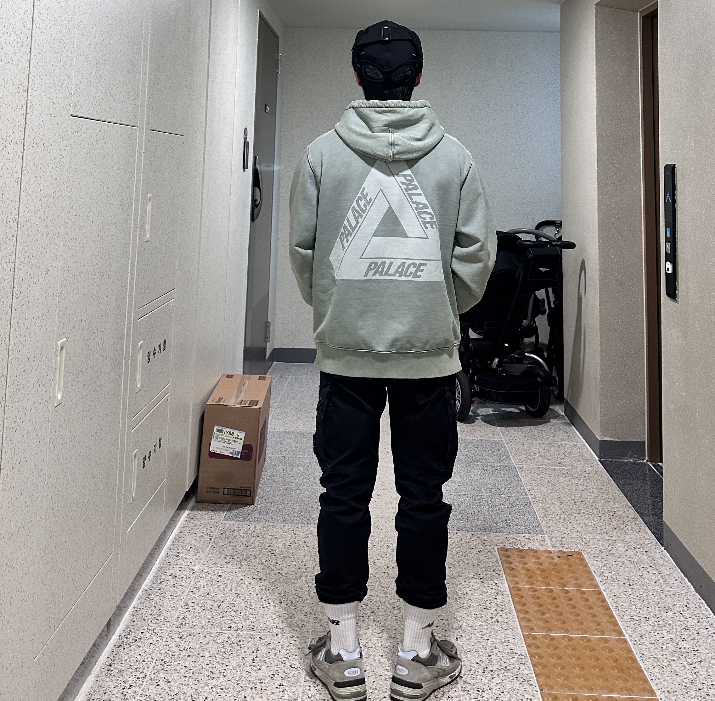 Palace Washed Out Tri-Ferg Hood Green - 23FW 착용 스타일